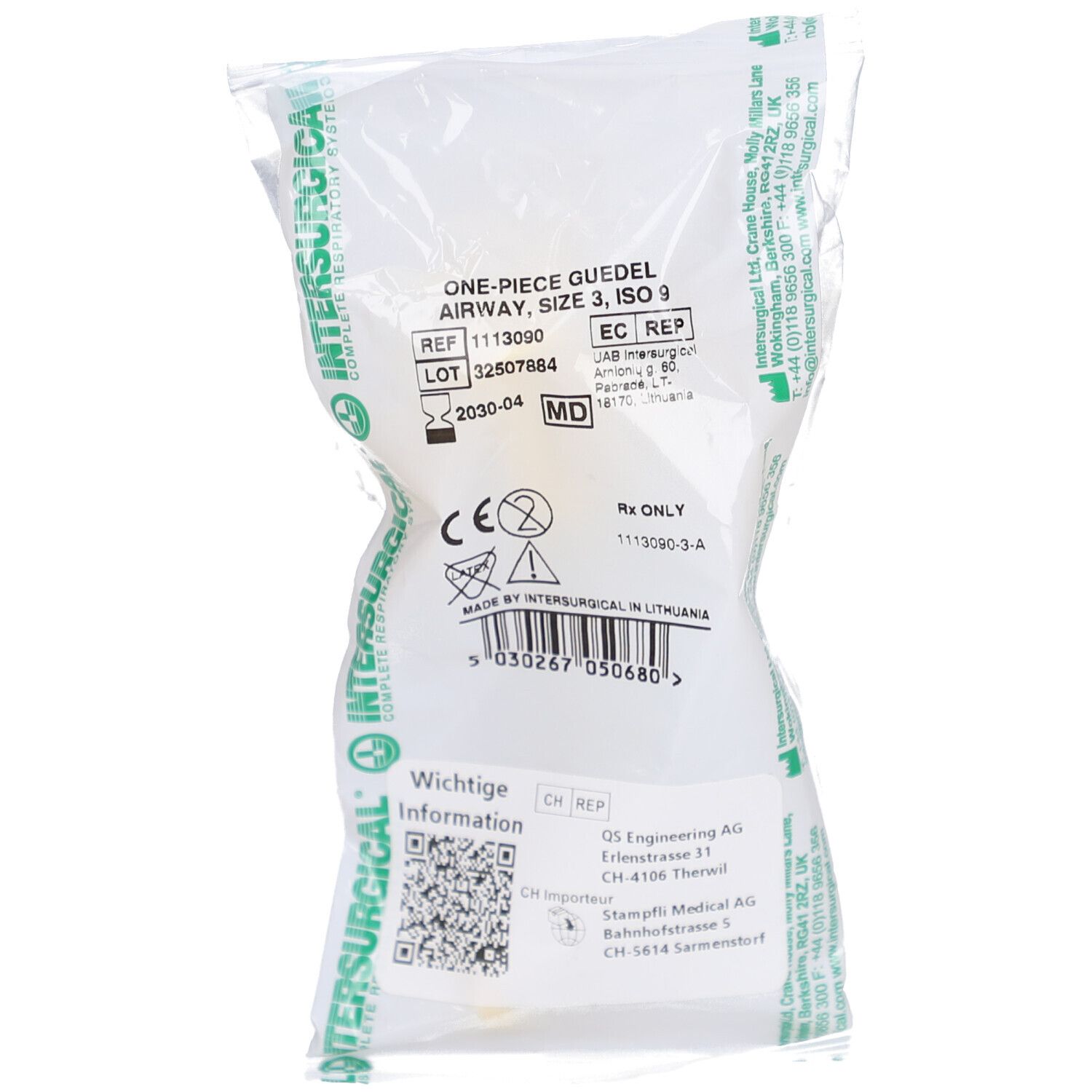 Intersurgical Guedeltubus – gelb, ISO 9.0, Größe 3