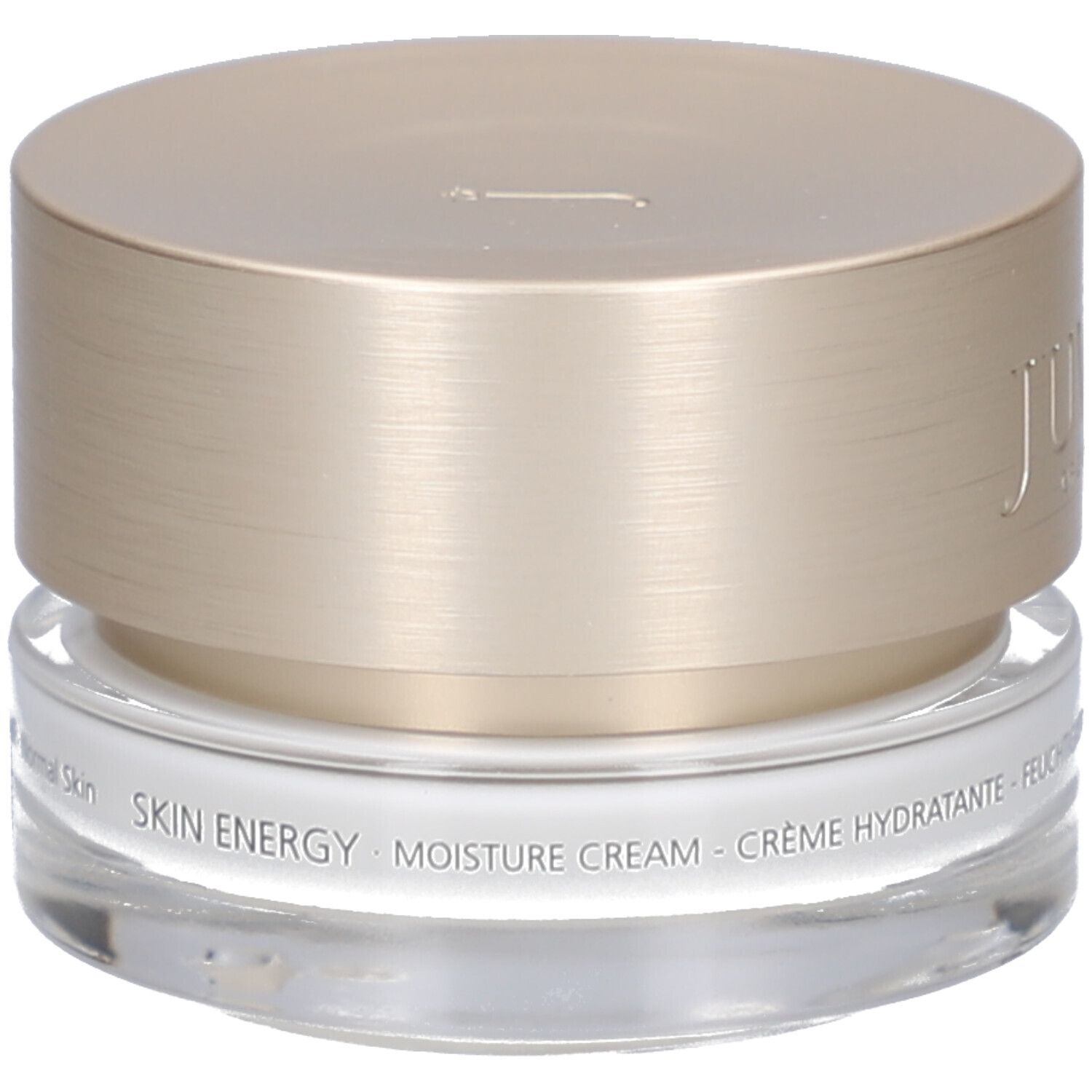 Creme-Tiegel mit goldfarbenem Deckel. Auf dem Deckel steht "JUVENA OF SWITZERLAND". Auf dem Tiegel steht "SKIN ENERGY".