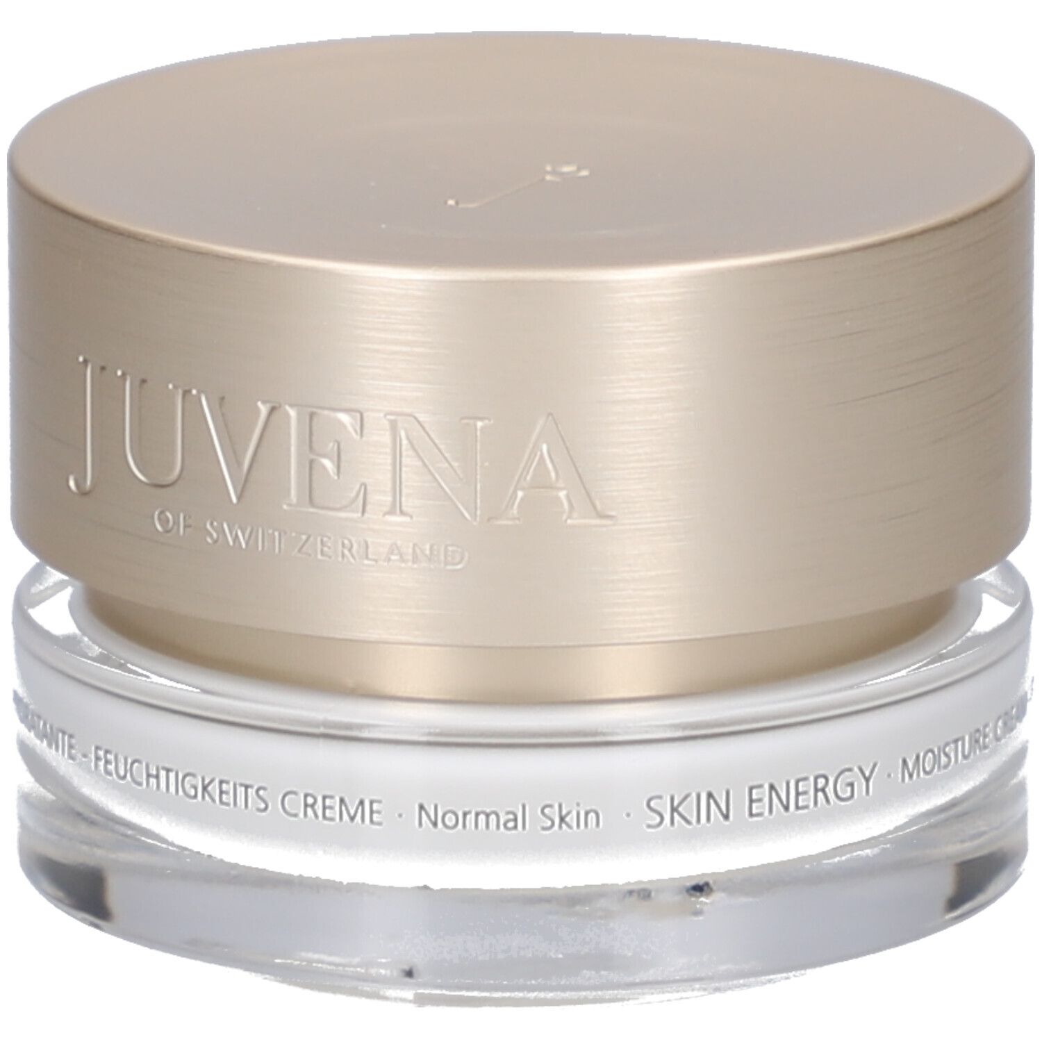 Creme-Tiegel mit goldfarbenem Deckel. Auf dem Deckel steht "JUVENA OF SWITZERLAND". Auf dem Tiegel steht "SKIN ENERGY".