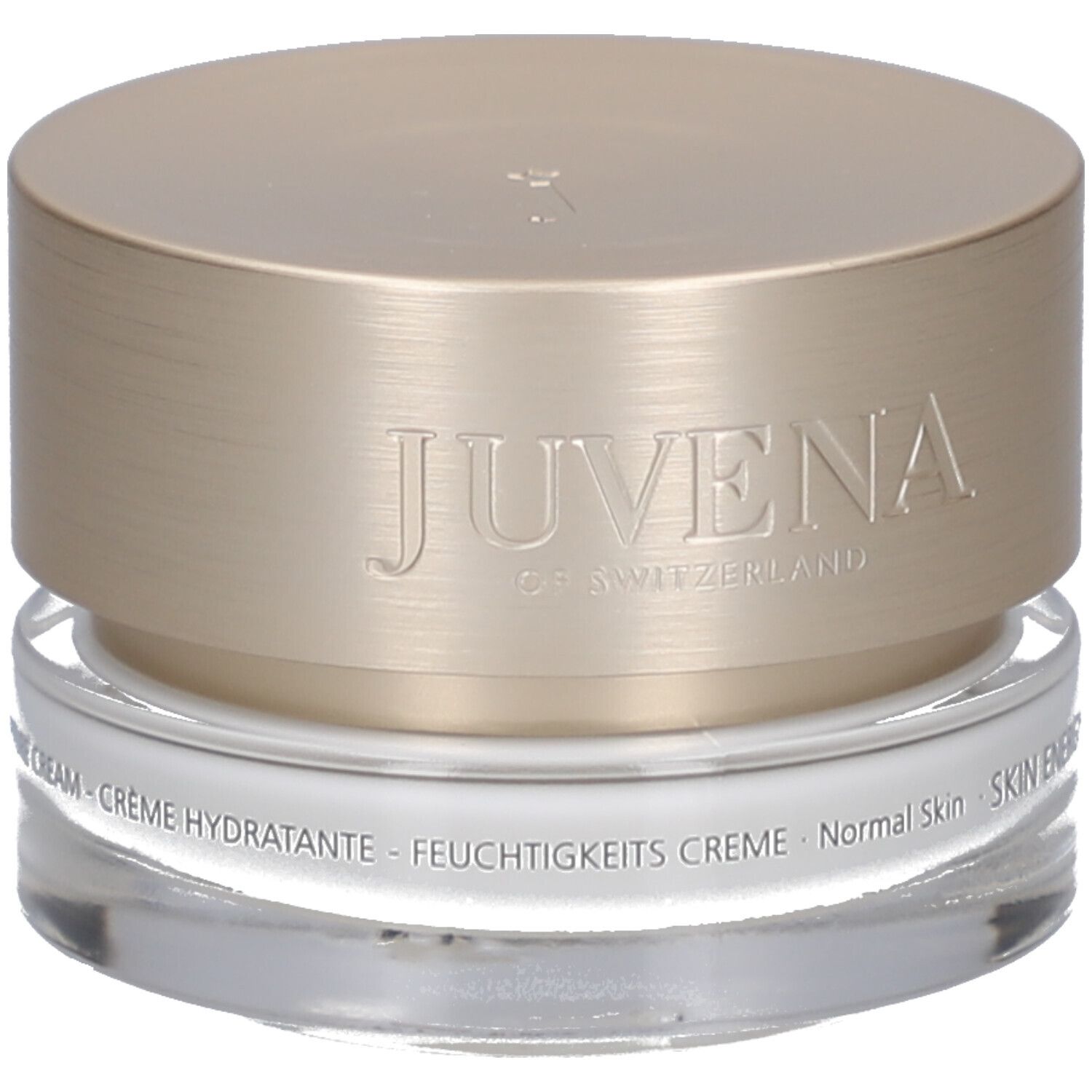 Creme-Tiegel mit goldfarbenem Deckel. Auf dem Deckel steht "JUVENA OF SWITZERLAND". Auf dem Tiegel steht "SKIN ENERGY".