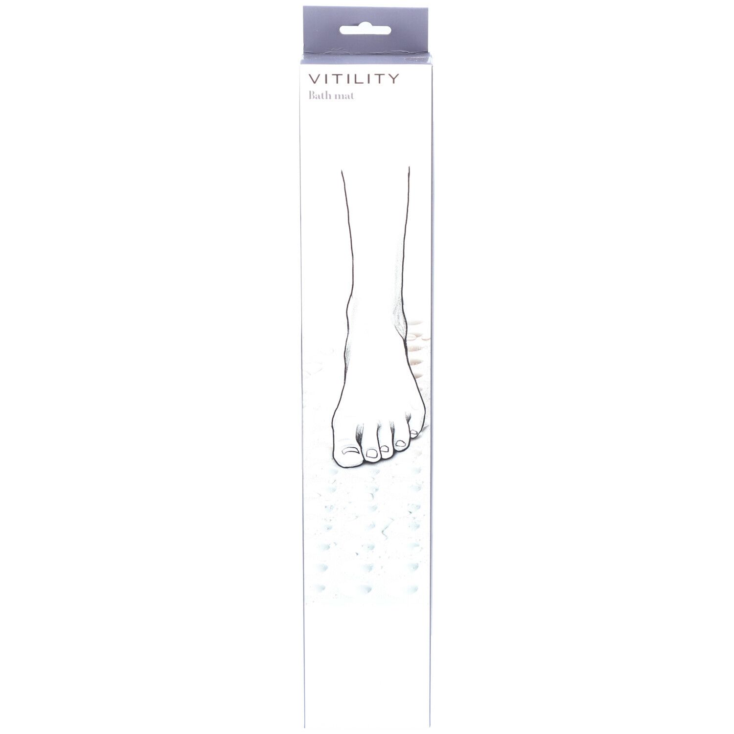 Emballage VITILITY. Pied dessiné sur fond blanc. Nom du produit et marque visibles.