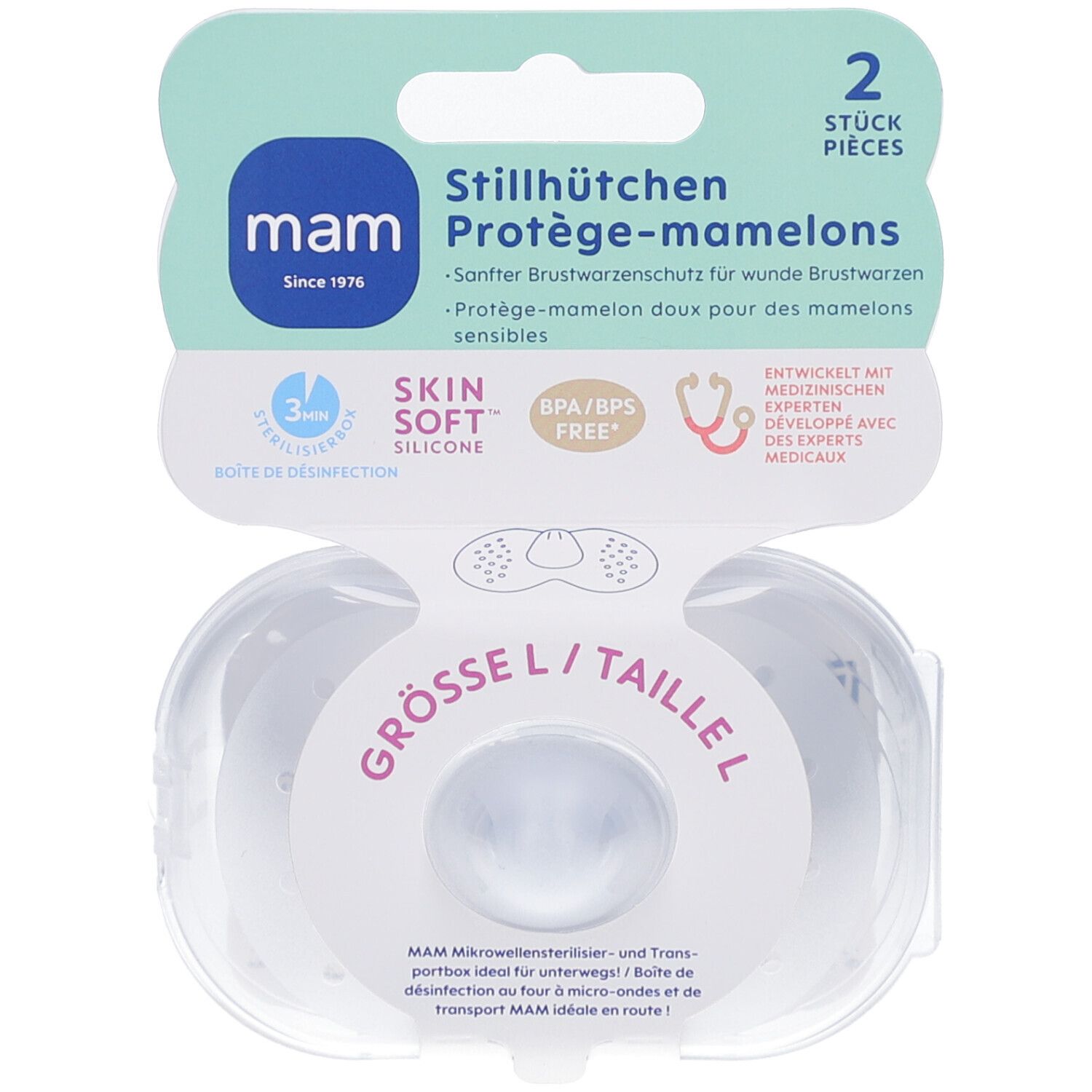 Mam Brustwarzenschutz Silikon Größe L x 2 mit Box