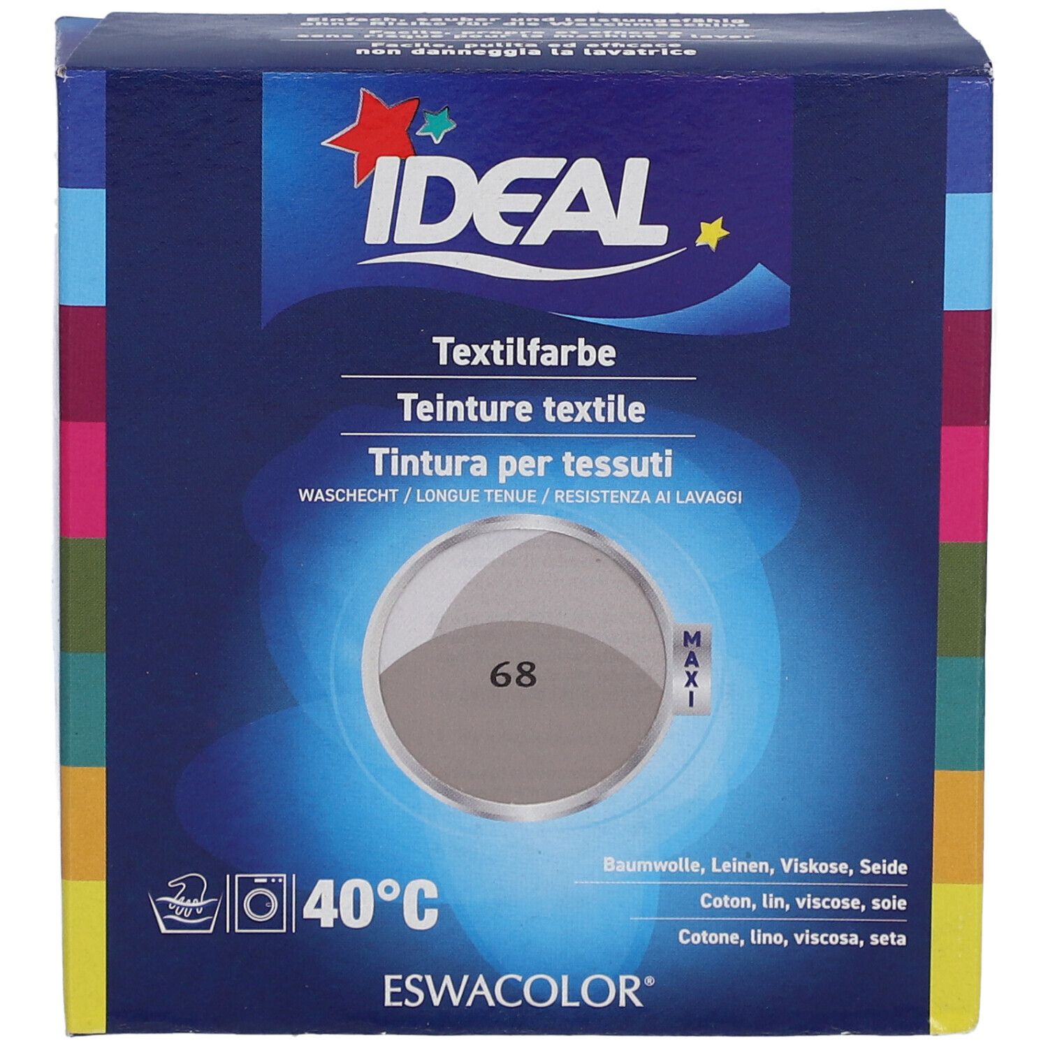 IDEAL Textilfarbe, Farbton 68 Taupe, in Kartonverpackung. Waschbar bis 40°C. Für verschiedene Textilien geeignet.