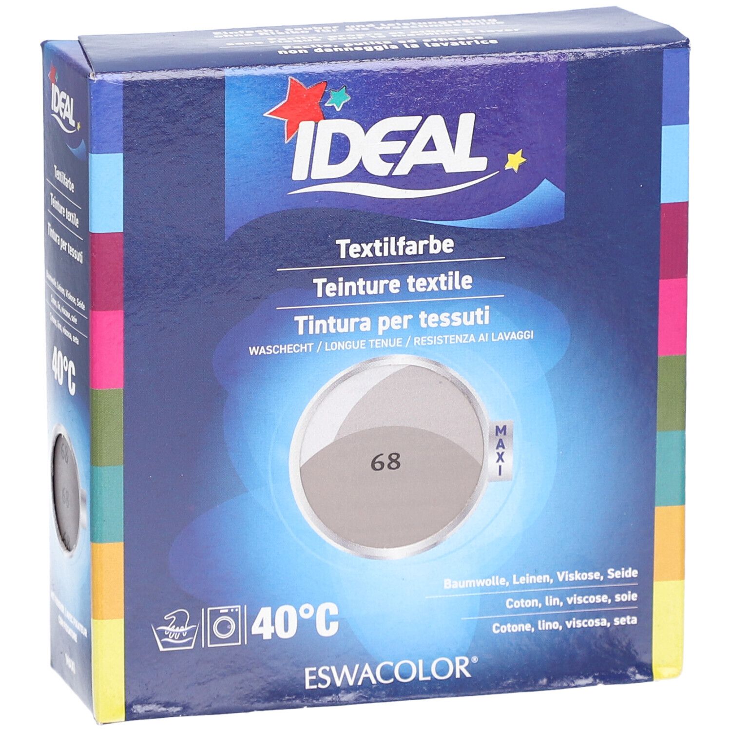 IDEAL Textilfarbe, Farbton 68 Taupe, in Kartonverpackung. Waschbar bis 40°C. Für verschiedene Textilien geeignet.