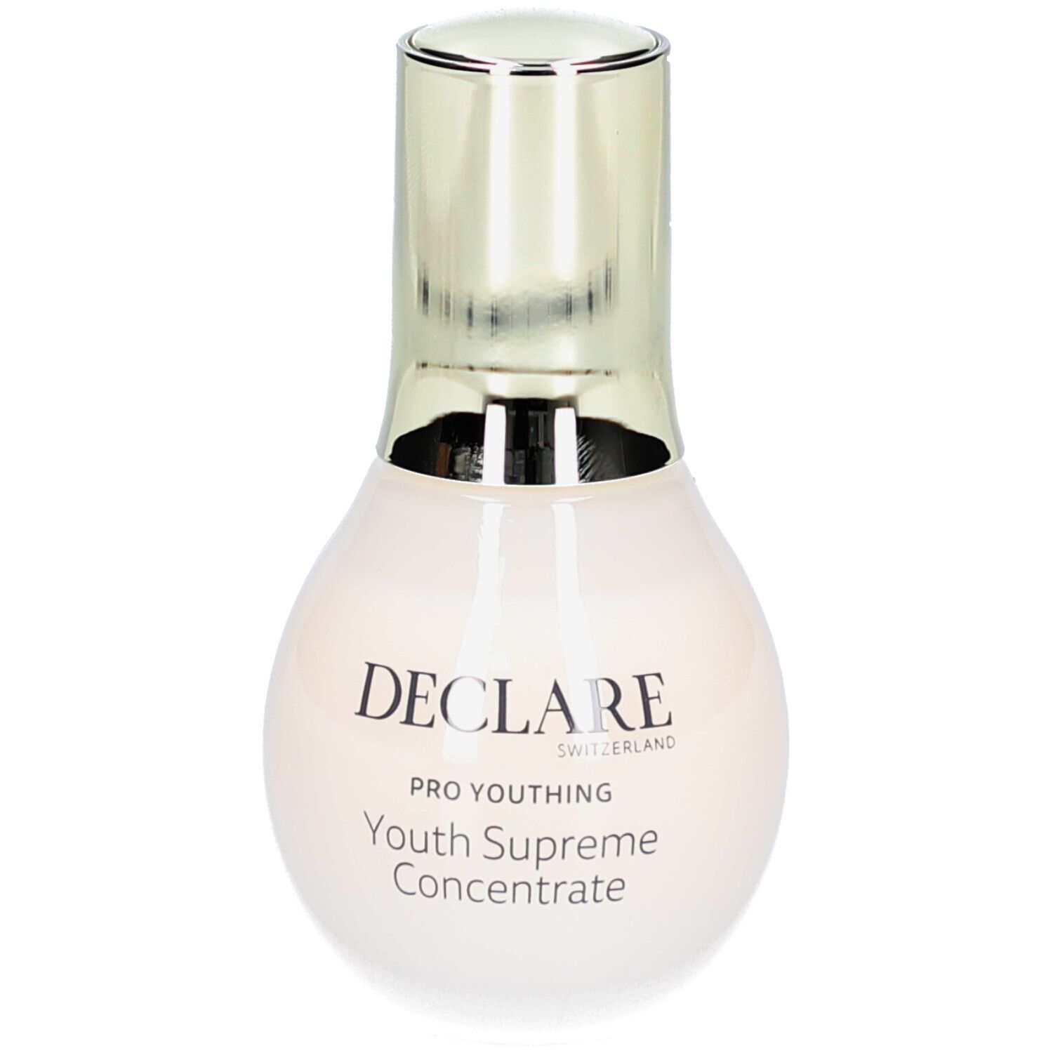 Kremflasche mit goldfarbenem Deckel. Aufschrift: DECLARE SWITZERLAND, Youth Supreme Concentrate.