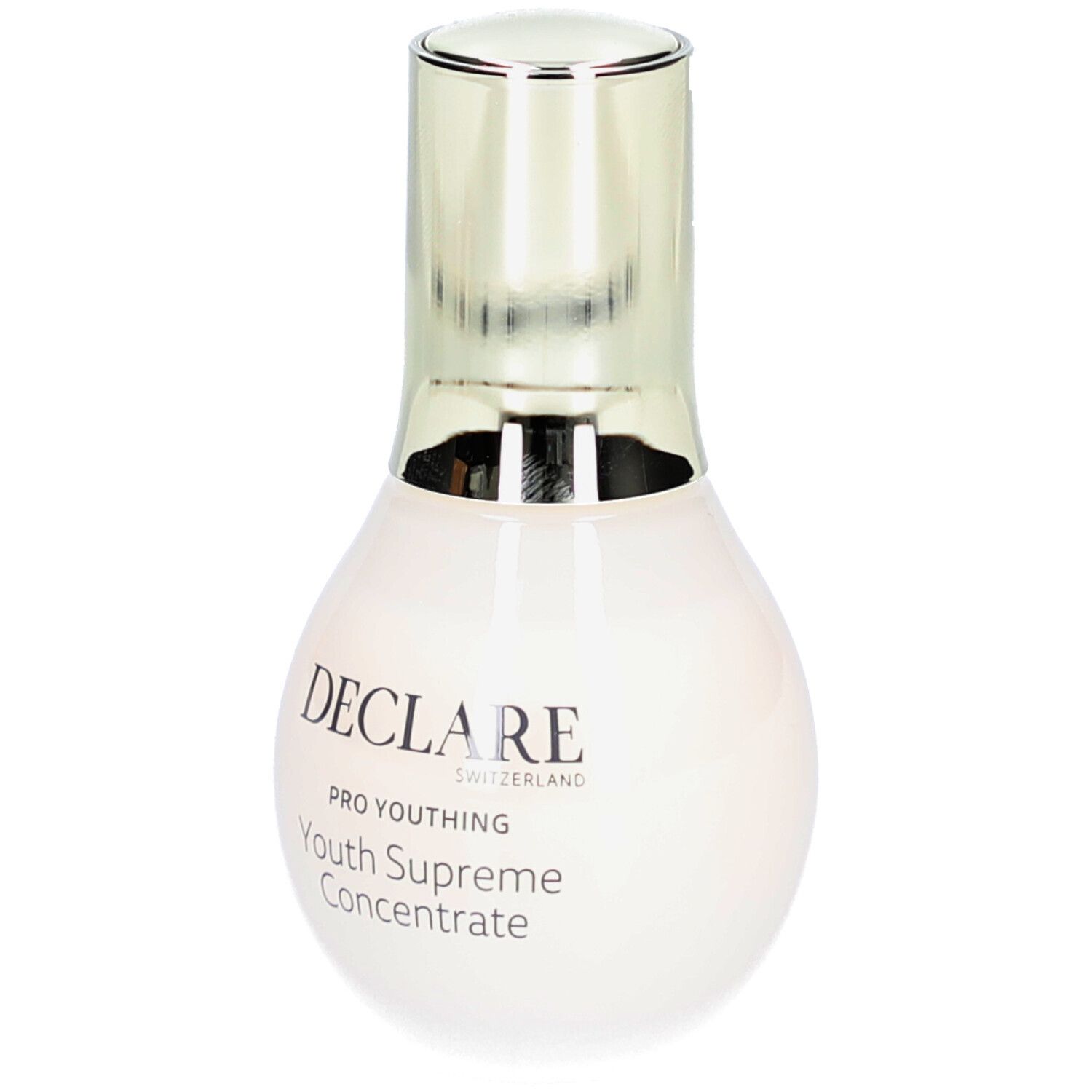 Kremflasche mit goldfarbenem Deckel. Aufschrift: DECLARE SWITZERLAND, Youth Supreme Concentrate.