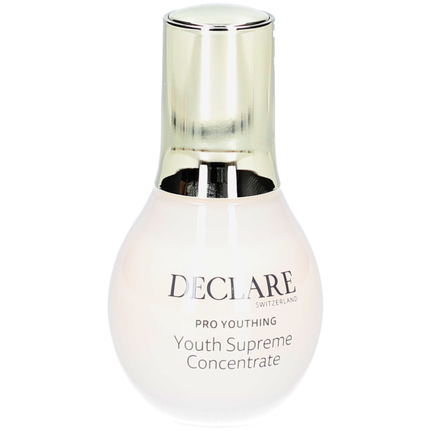 Kremflasche mit goldfarbenem Deckel. Aufschrift: DECLARE SWITZERLAND, Youth Supreme Concentrate.