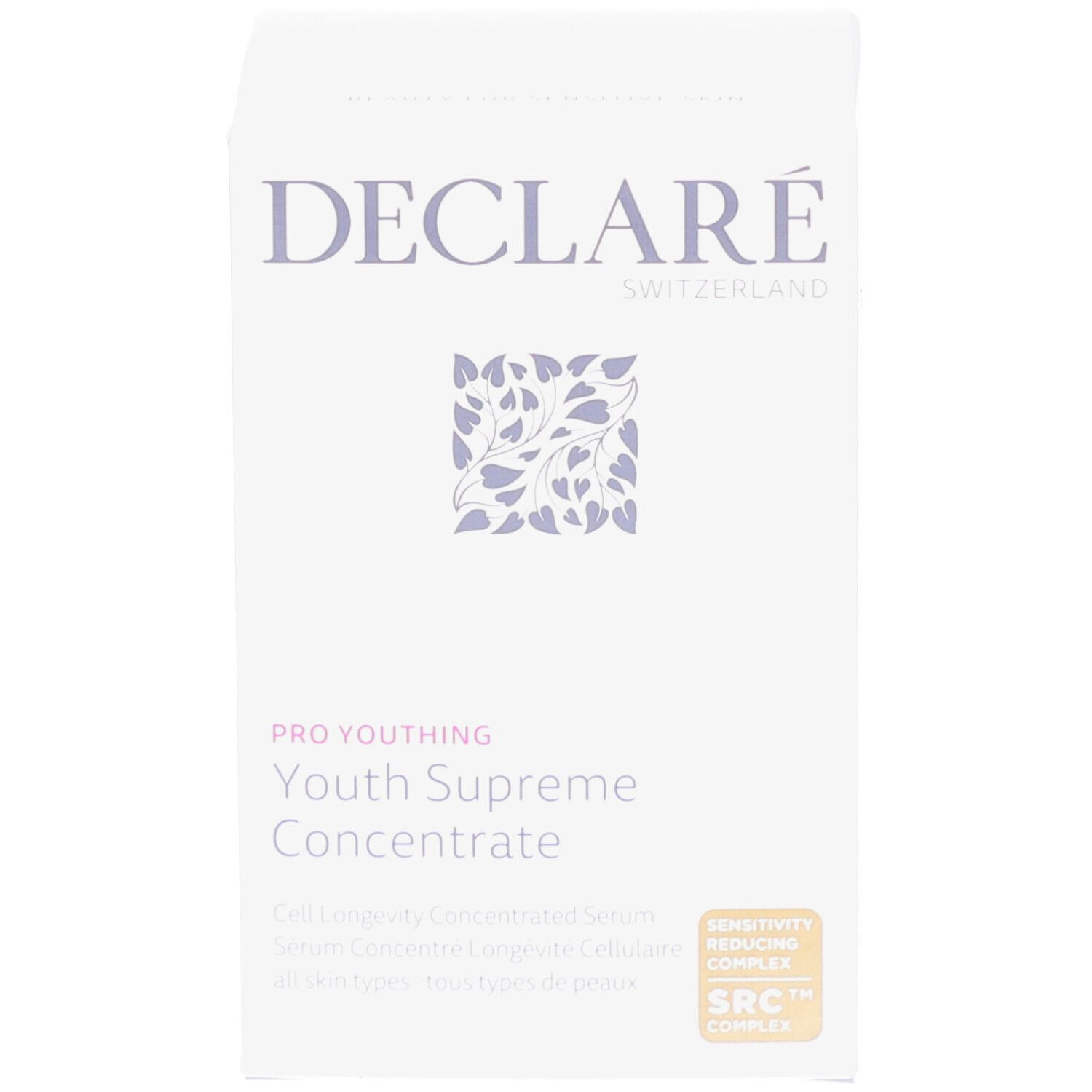 Verpackung. Aufschrift: DECLARE SWITZERLAND, Youth Supreme Concentrate.