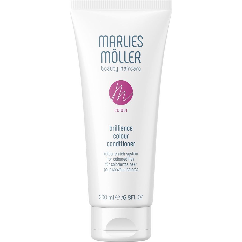 Weiße Tube. Marlies Möller beauty haircare. Colour Brilliance Conditioner. 200 ml. Rosa Logo.