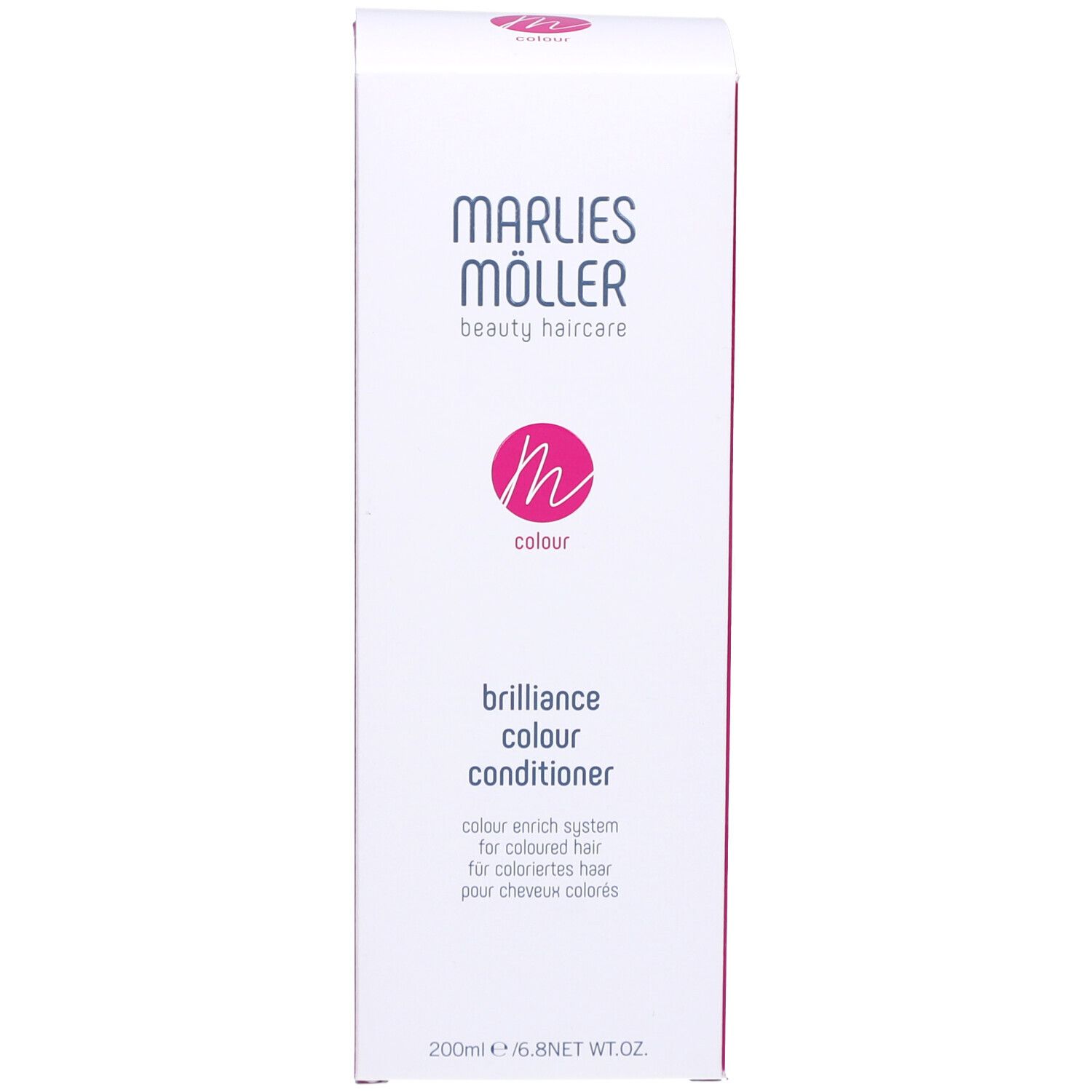 Weiße Tube. Marlies Möller. Colour Brilliance Conditioner. Auf weißem Hintergrund.