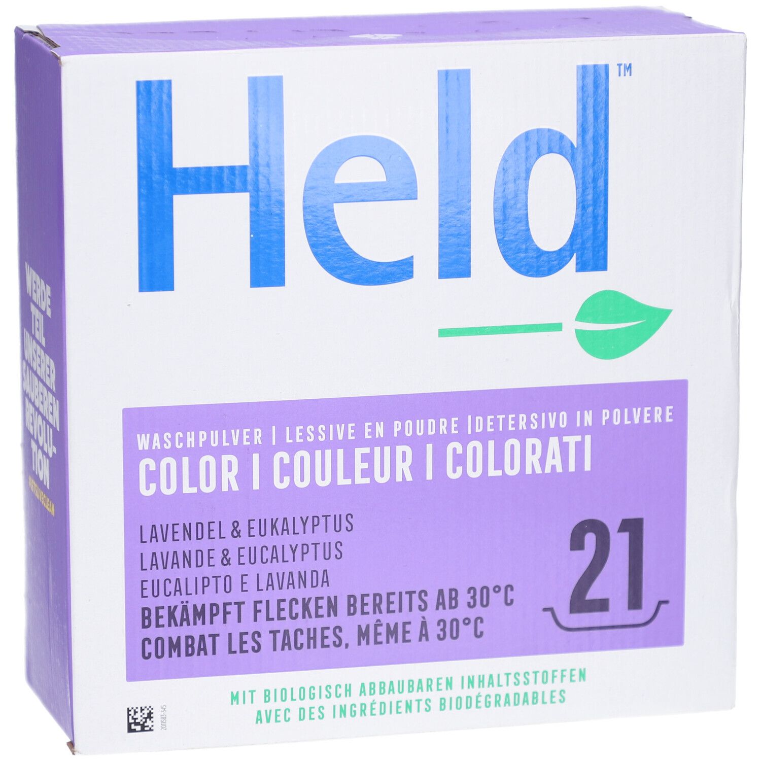 HELD Waschpulver Farbe Lavendel & Eukalyptus, 21 Waschladungen, mit biologisch abbaubaren Inhaltsstoffen.