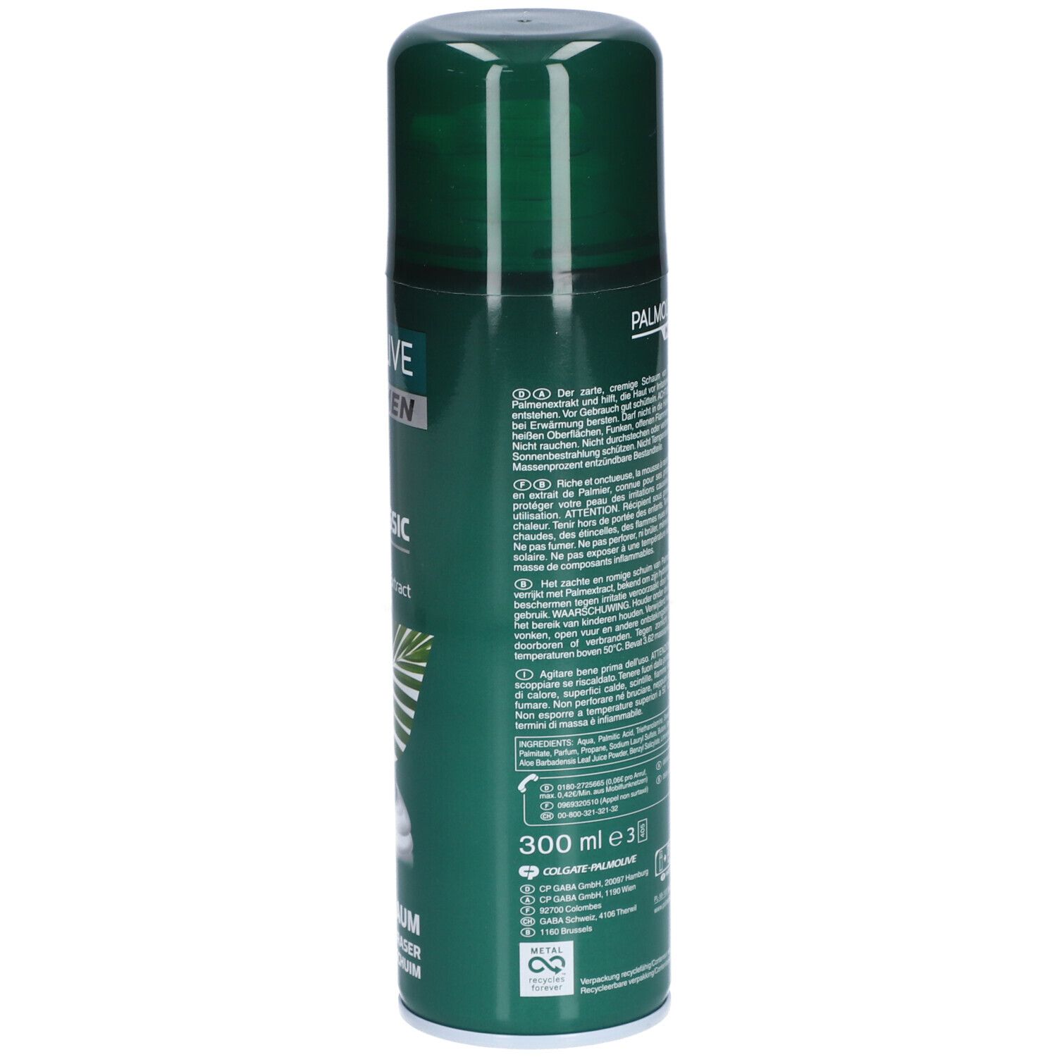 Grüne Dose Palmolive Men Classic Rasierschaum. Text: 300 ml, Rasierschaum, Mousse à raser, Scheerschuim.