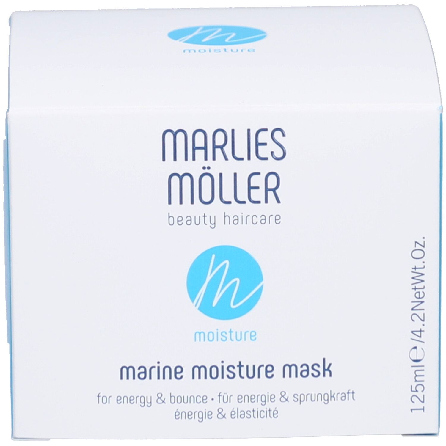 Weißer Tiegel und Verpackung. Marlies Möller Marine Moisture Mask.