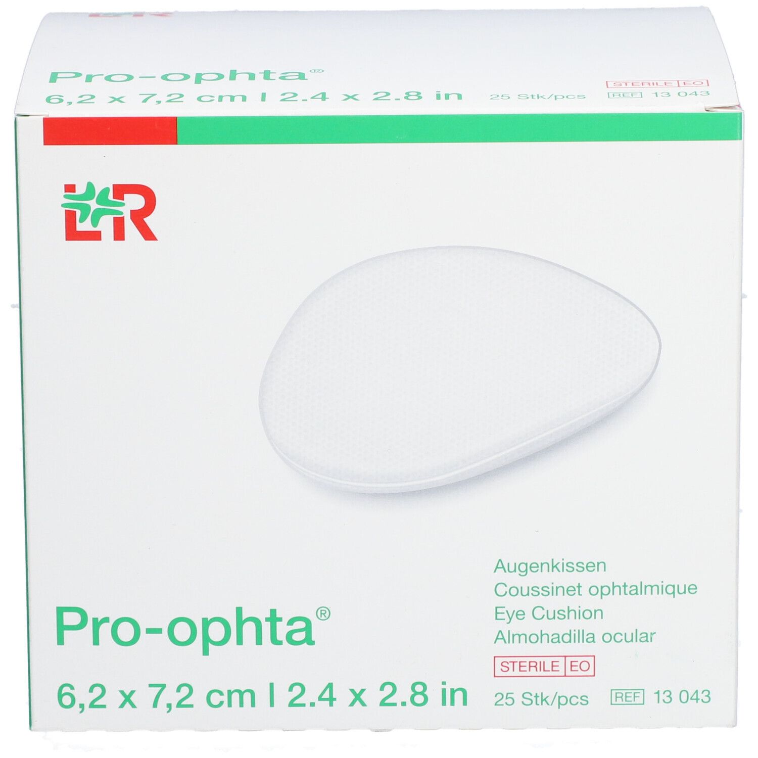 Pro-optha Augenpad-Verpackung. Weiße, ovale Pads. Größe: 6,2 x 7,2 cm. 25 Stück.