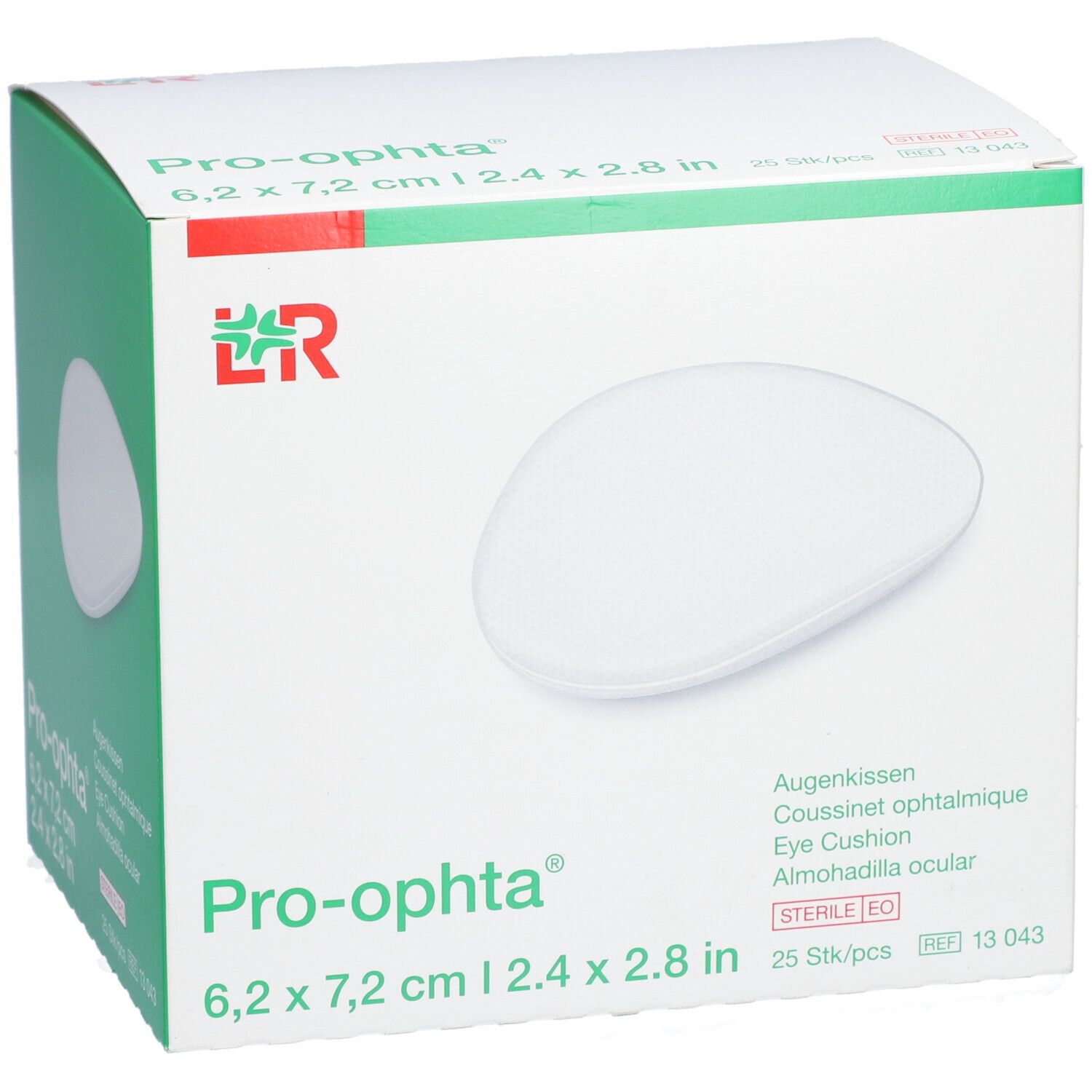 Pro-optha Augenpad-Verpackung. Weiße, ovale Pads. Größe: 6,2 x 7,2 cm. 25 Stück.
