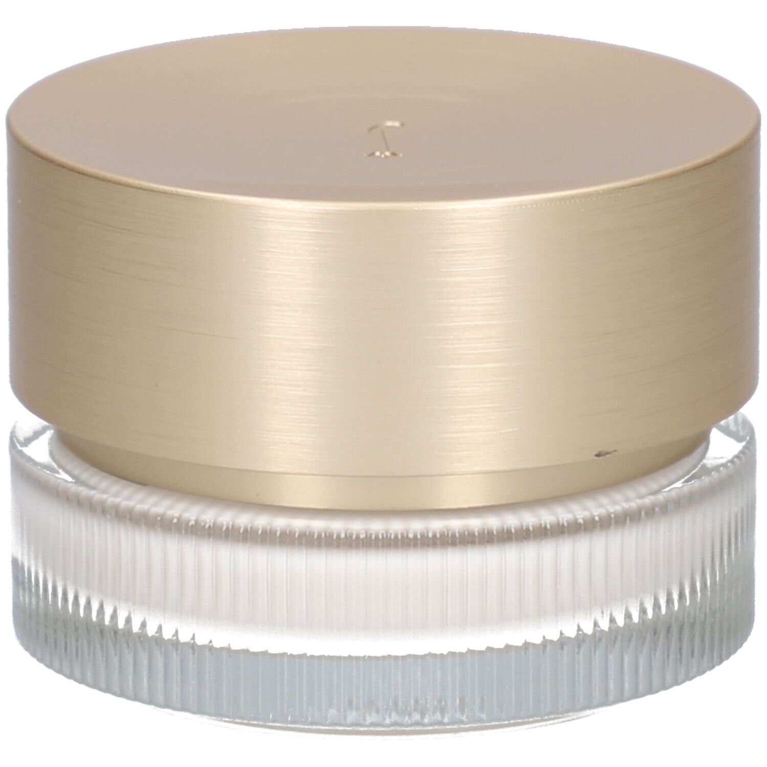 Creme-Glas mit goldfarbenem Deckel. Aufschrift: JUVENA OF SWITZERLAND. Geriffeltes Glas.