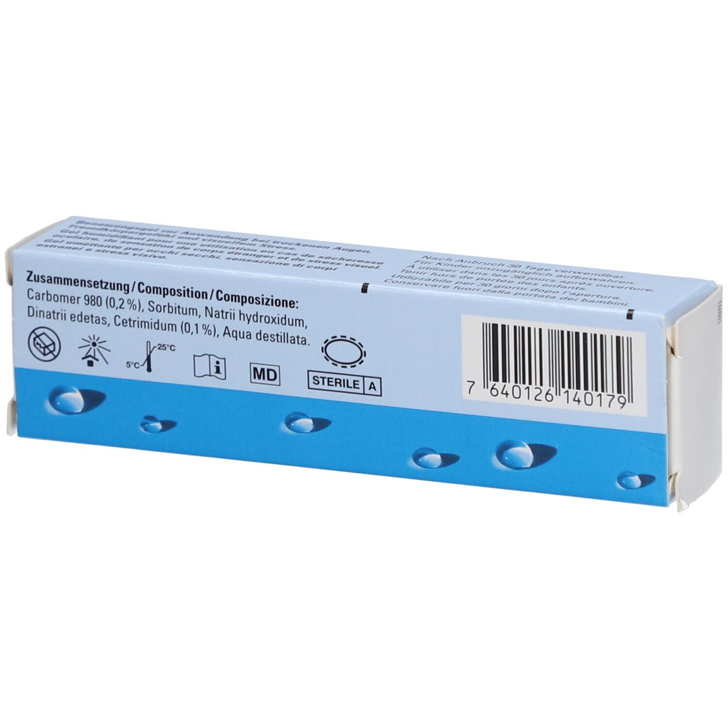 Rückseite der Visco-Vision Gel-Verpackung. Enthält Inhaltsstoffe und Barcode.