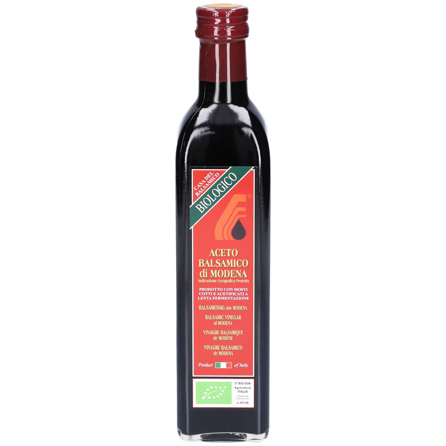 Flasche Morga Balsamico-Essig aus Modena, biologisch angebaut, IGP-Siegel.