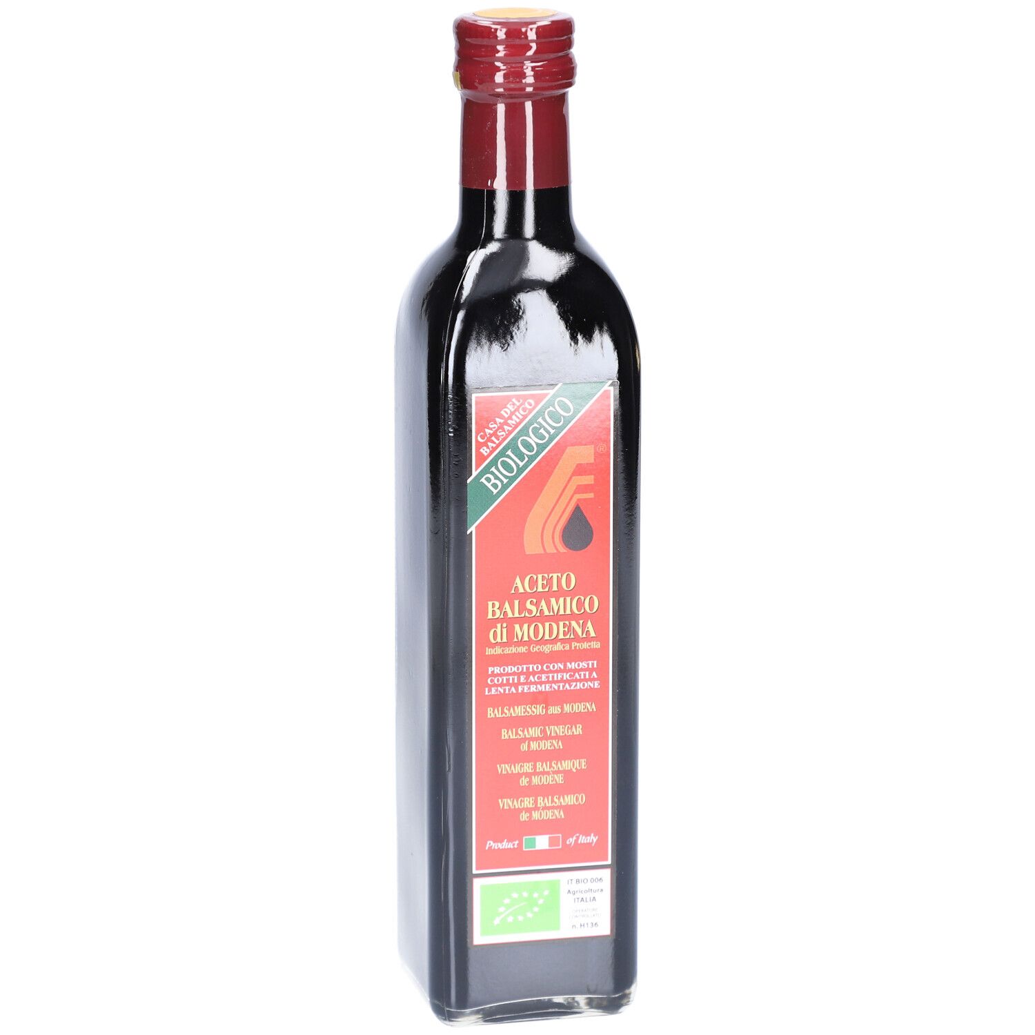 Flasche Morga Balsamico-Essig aus Modena, biologisch angebaut, IGP-Siegel.