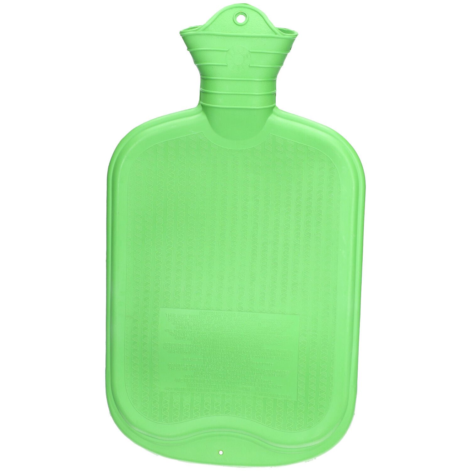 Grüne Wärmflasche mit einseitigen Lamellen. Oben Aufhängevorrichtung.