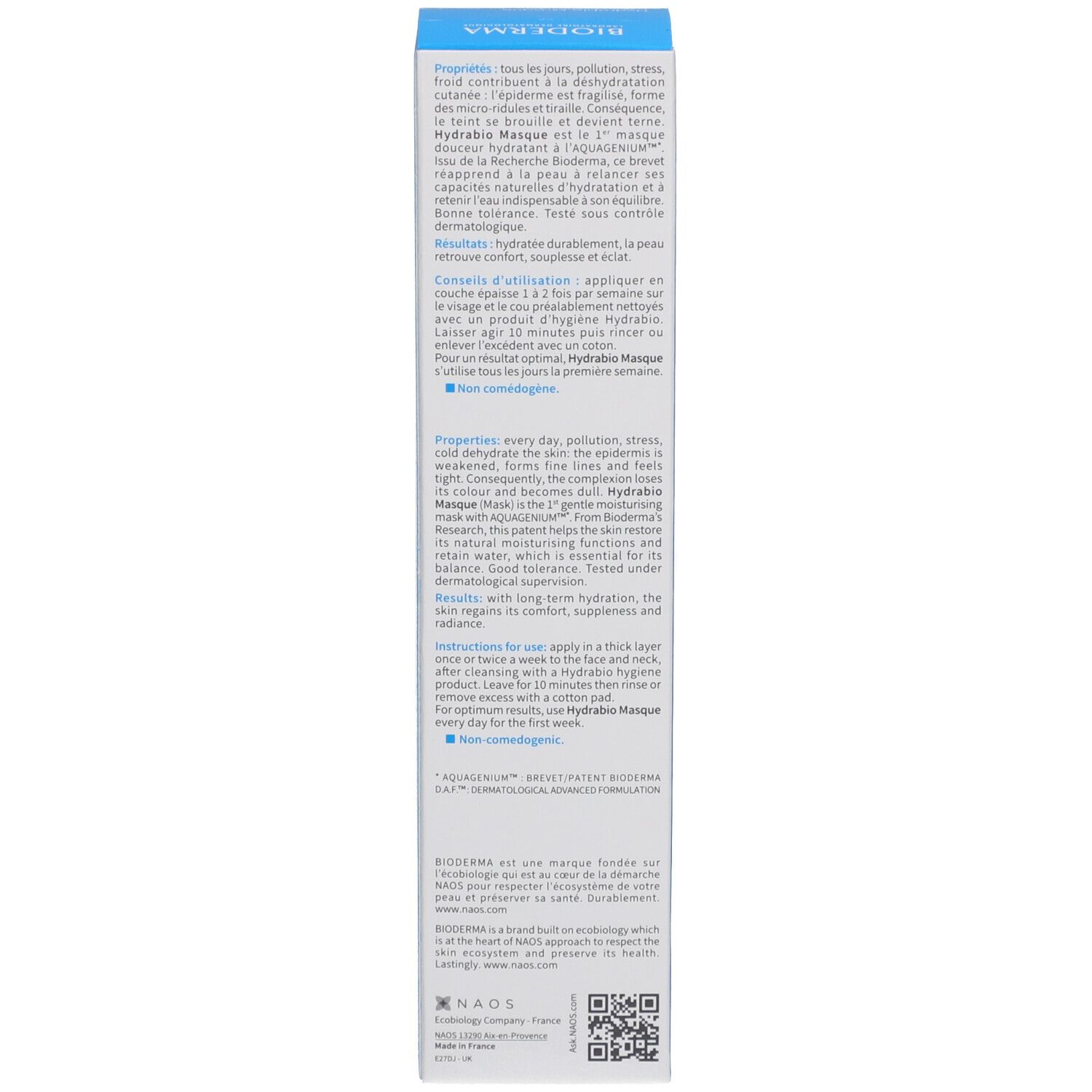 Seite der Produktverpackung. Text in mehreren Sprachen. Enthält Informationen zur Anwendung und Inhaltsstoffen.