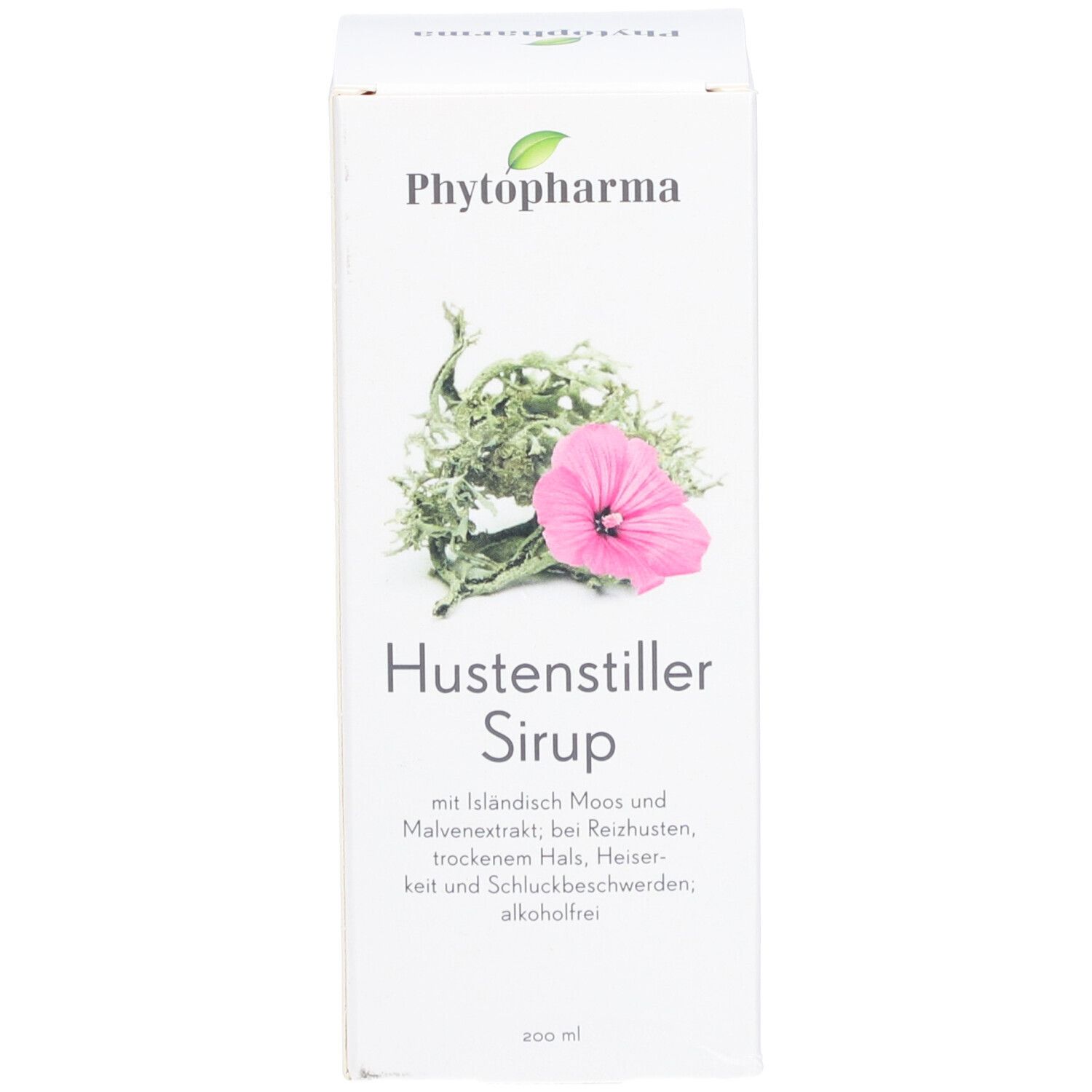 Boîte blanche avec logo et texte. Nom du produit et ingrédients visibles.