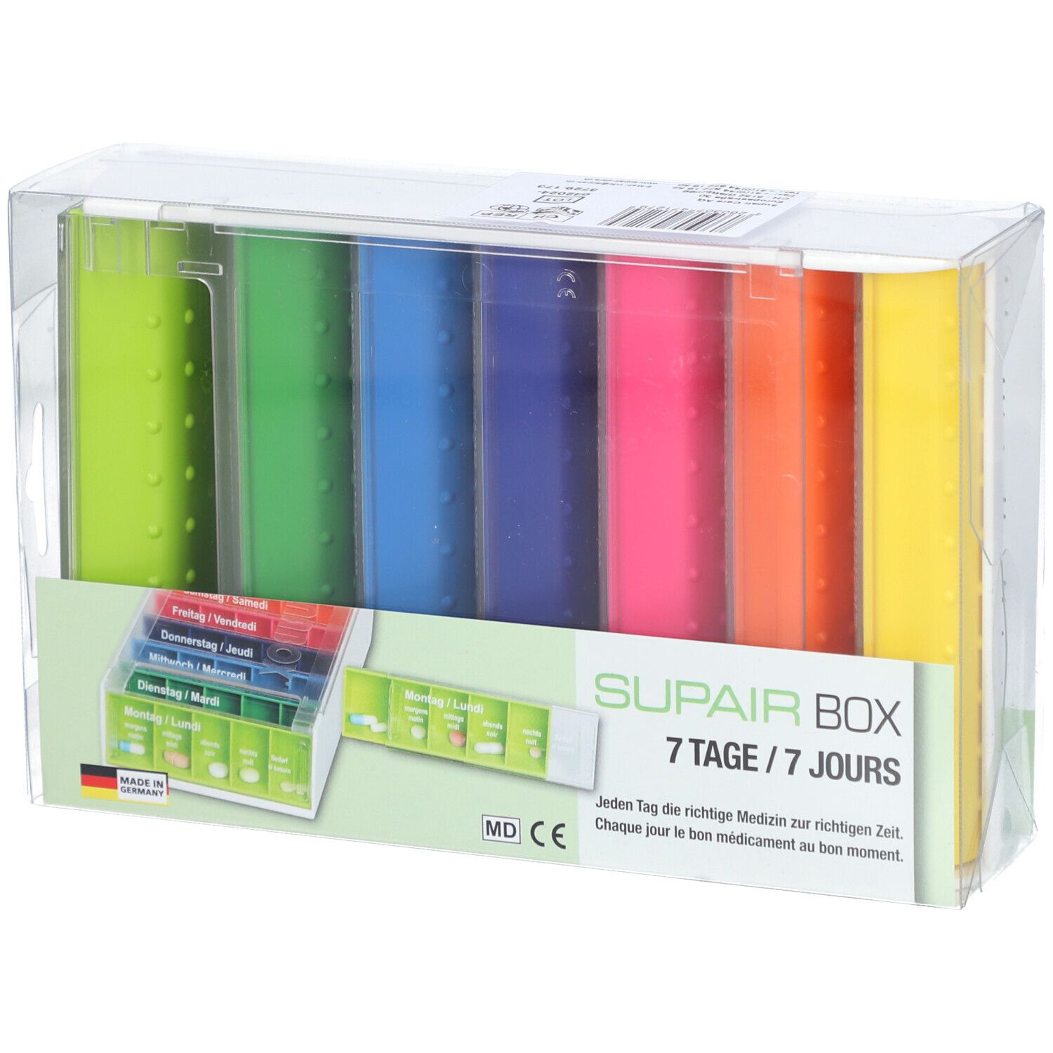 Supairbox Pilulier Semainier 7x5 compartiments - Français / Allemand Arc-en-Ciel