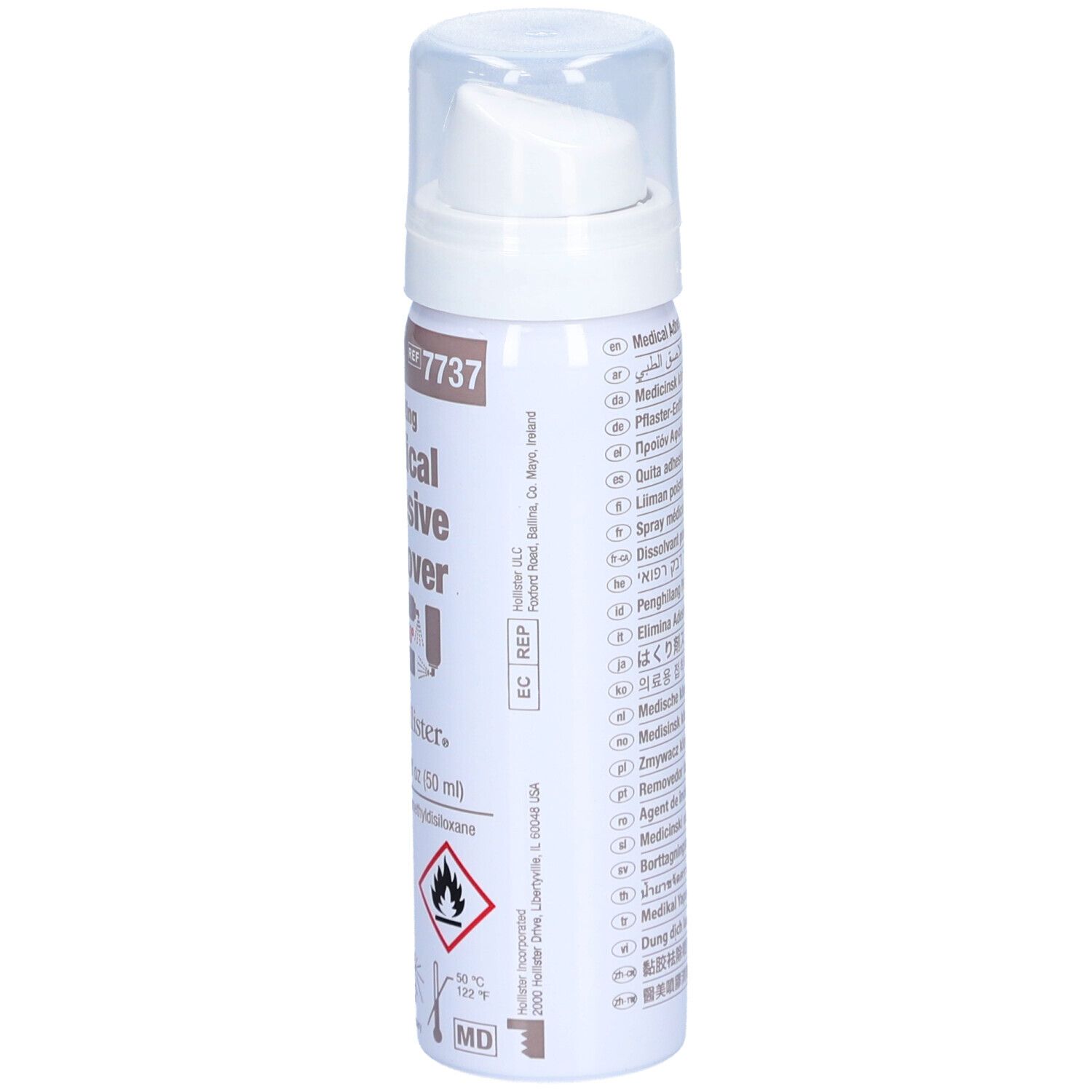 Adapt No Sting Medical Adhesive Remover Spray. Seitenansicht. Produktinformationen und CE-Kennzeichnung.