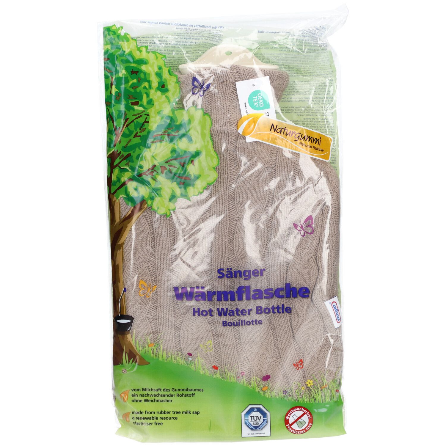 Sänger Bouillotte 2L Housse en tricot torsade foncé