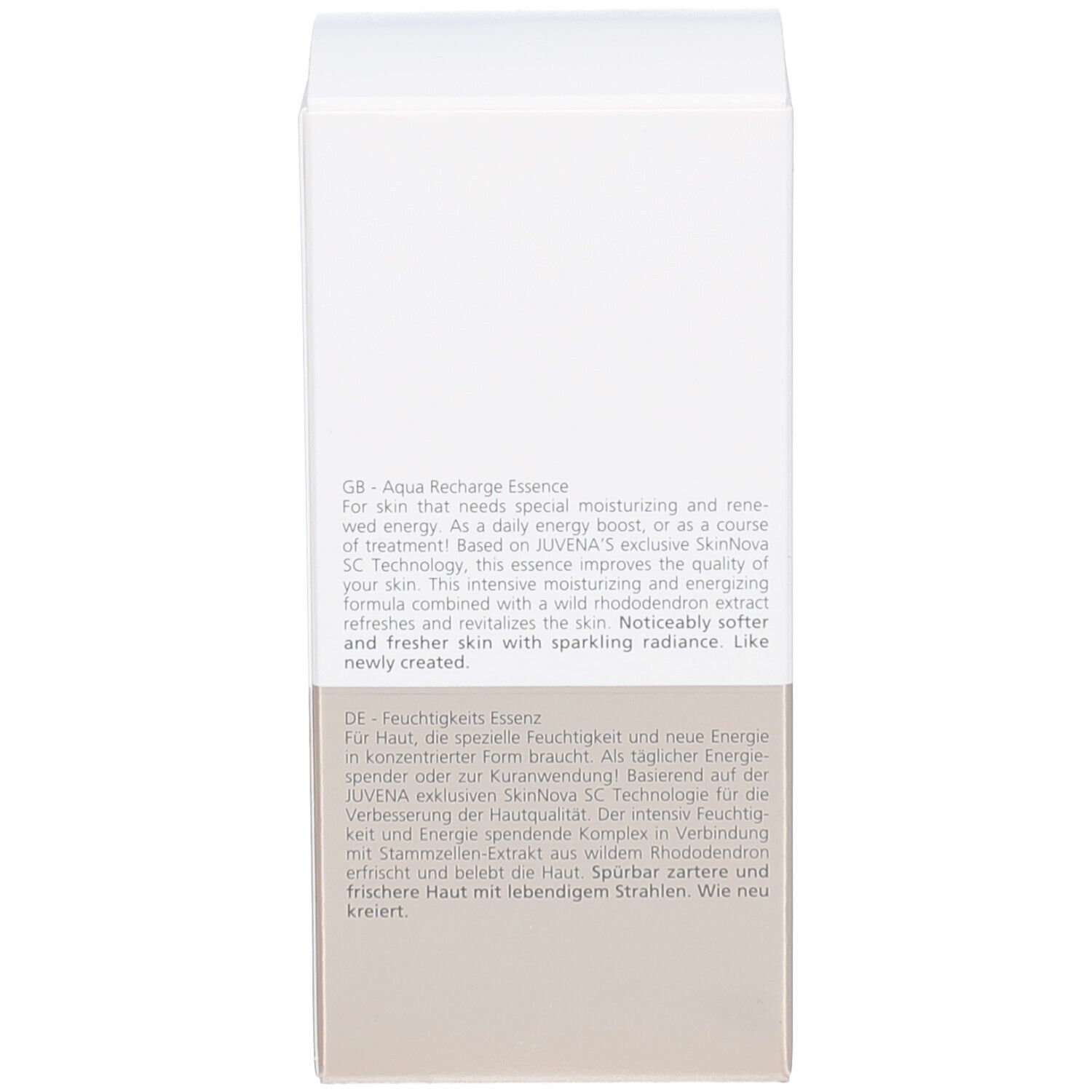 Produktverpackung, Rückseite. Text in mehreren Sprachen: Beschreibung.