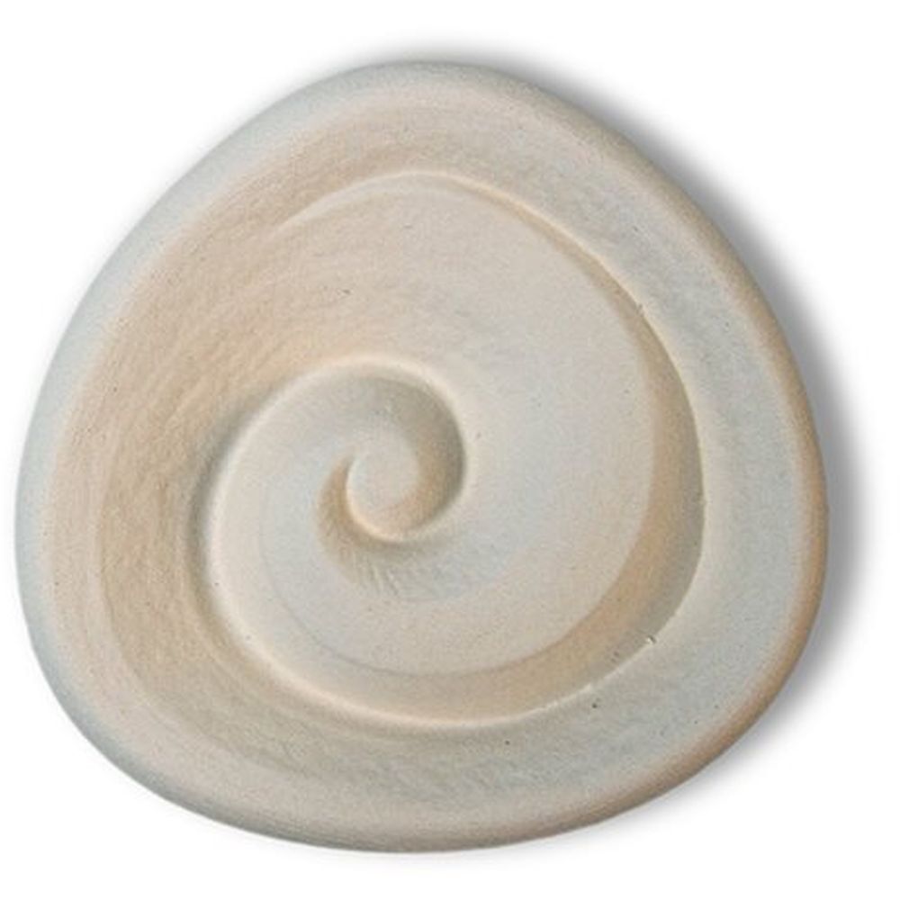 Beige Duftstein in Eiform mit Spiralmuster. Runde Form, helle Farbe.