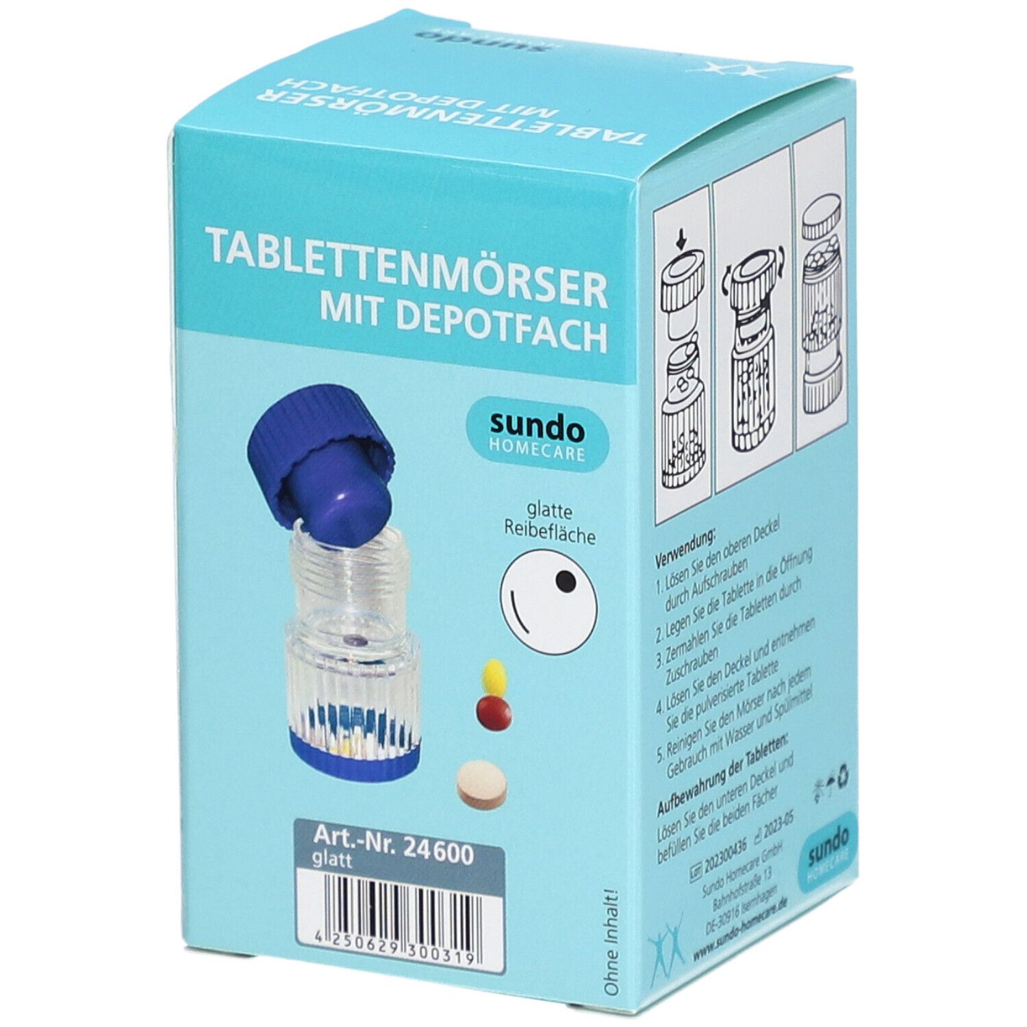 Sundo Tablettenmörser Schraubdeckel blau-transp