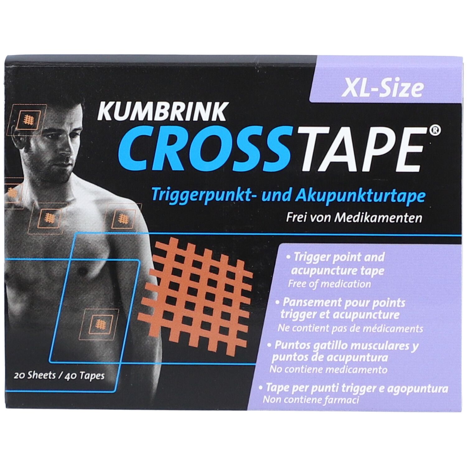 Crosstape Tape d'acupuncture contre la douleur XL 40 pcs