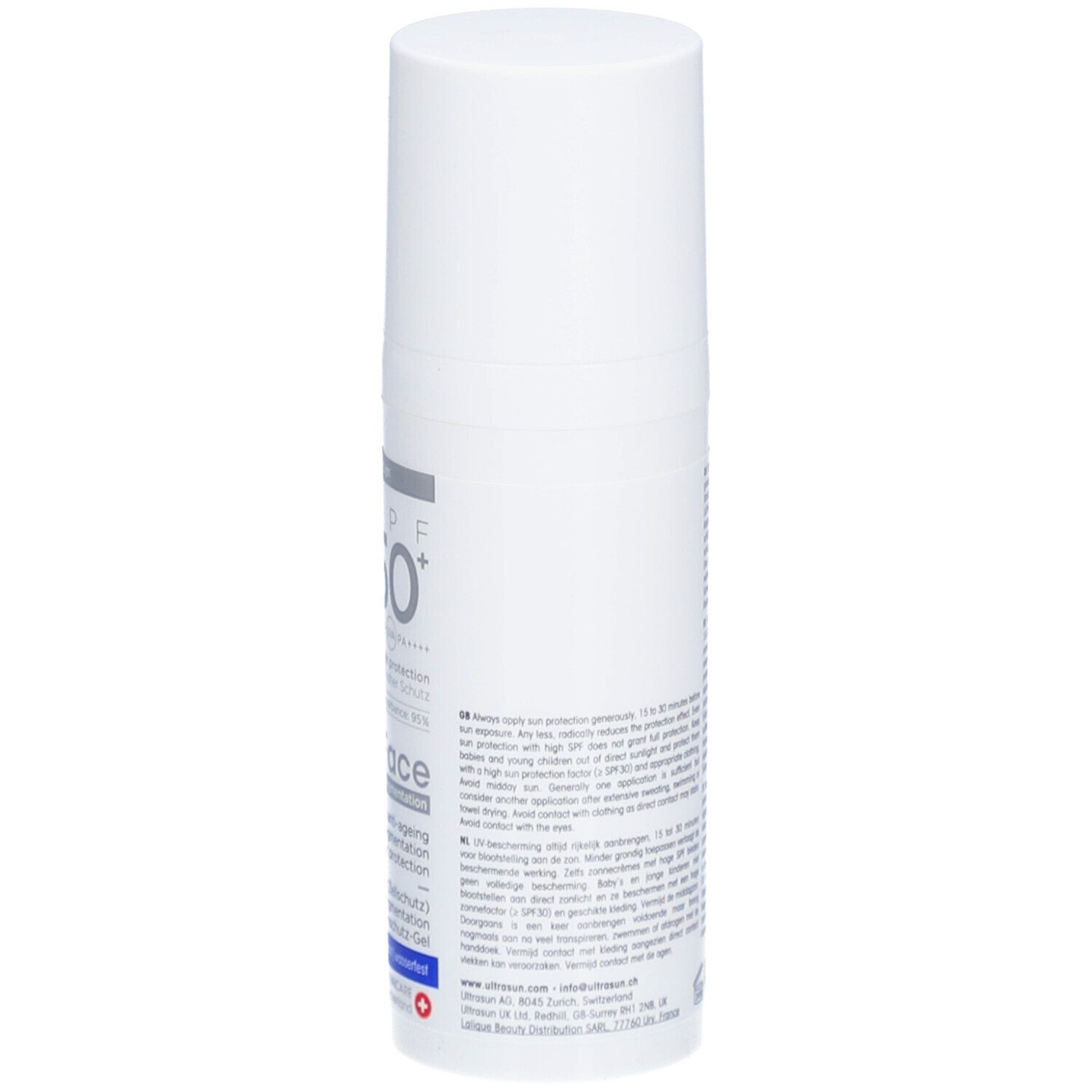 Rückseite einer weißen Flasche mit Text. Aufschrift: Informationen zur Anwendung und Inhaltsstoffe. Unten: 50ml.