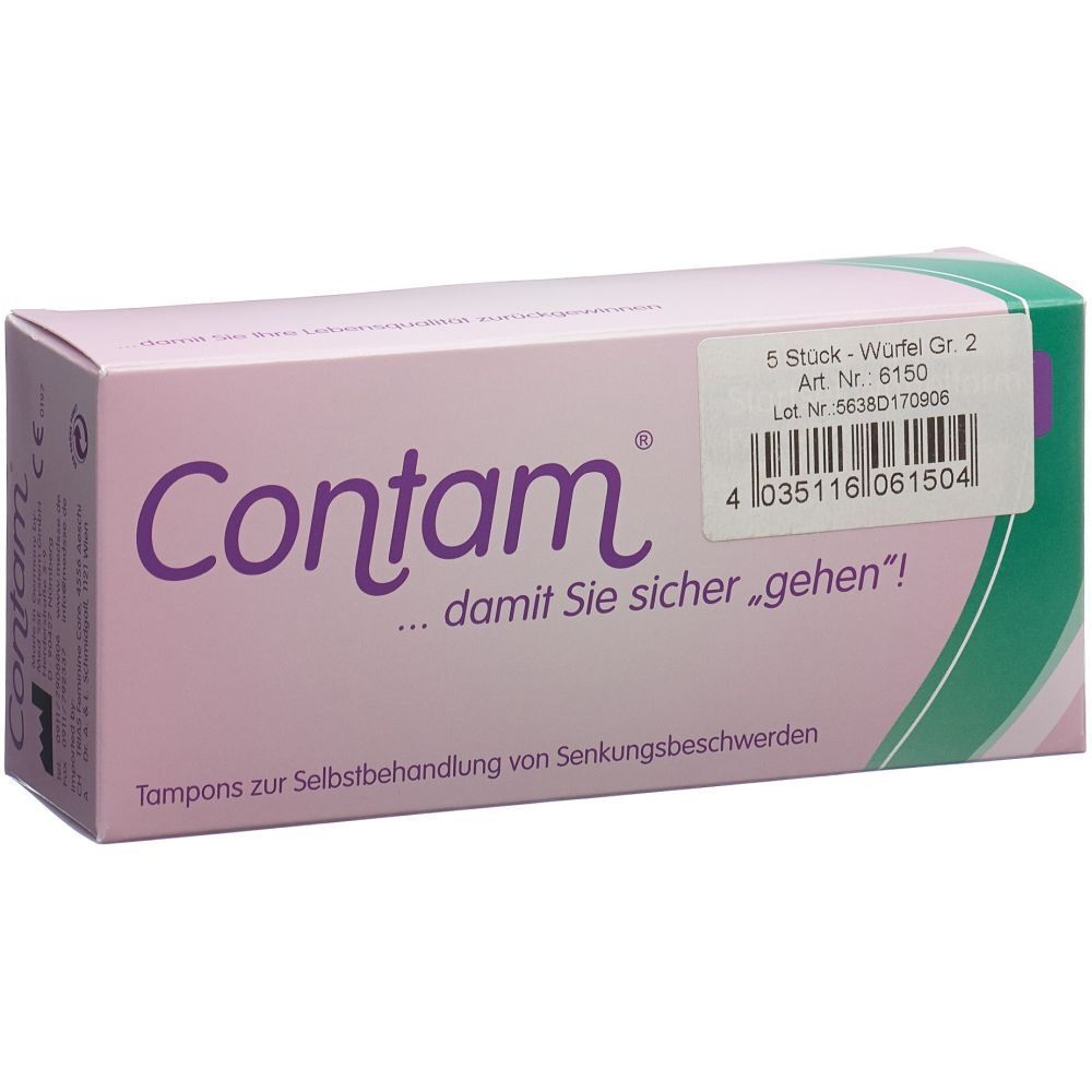 Verpackung von Contam Tampons zur Selbstbehandlung.