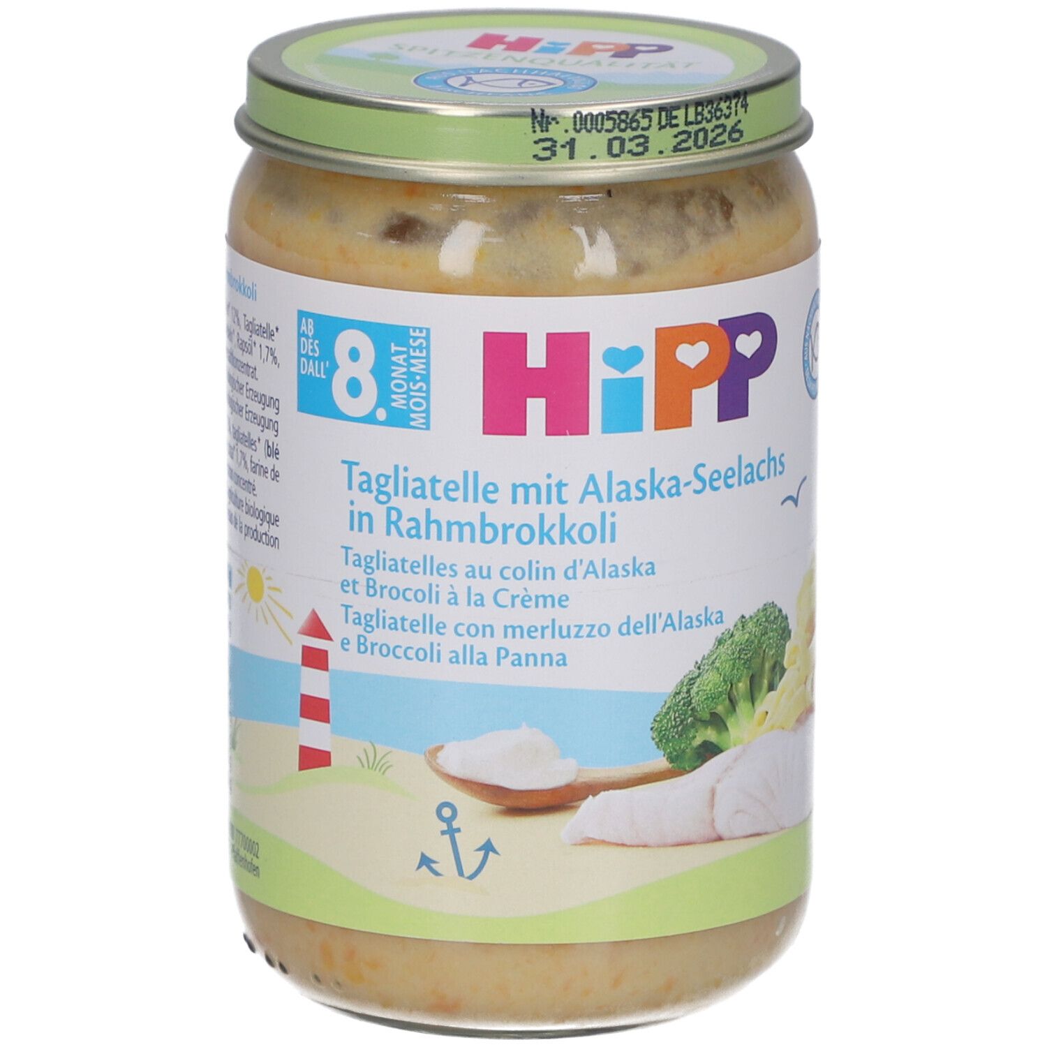 HiPP Tagliatelle mit Alaska-Seelachsfilet in Rahmbrokkoli ab 10. Monat