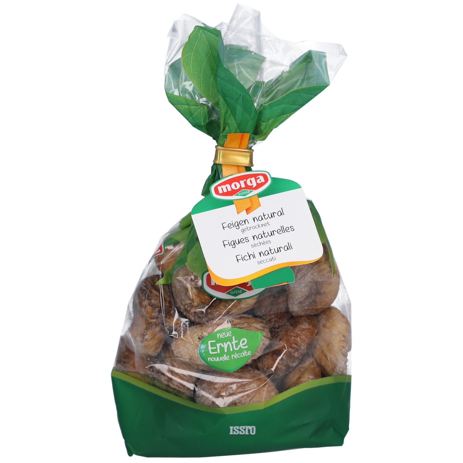 MORGA getrocknete Feigen in transparenter Verpackung. Mit Anhänger: Feigen natural, neue Ernte.