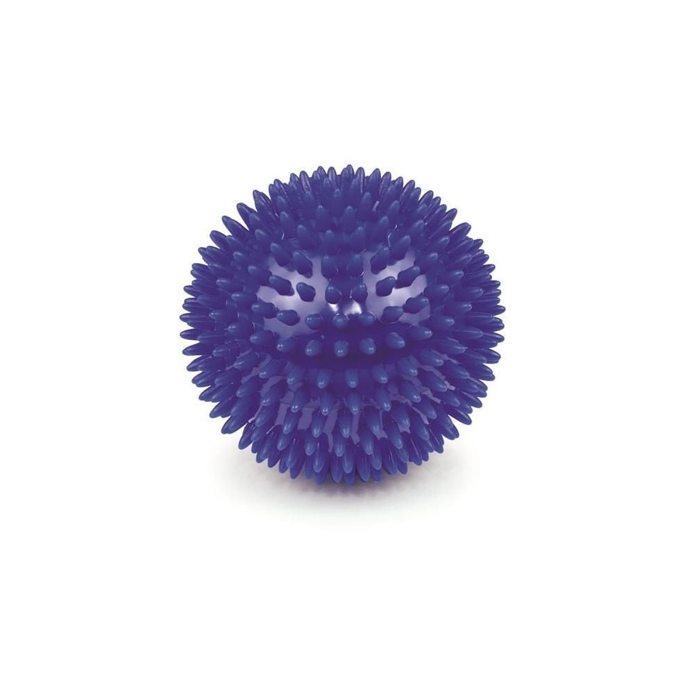 Blauer Massageball mit Noppen. Kugelform. Auf weißem Hintergrund.
