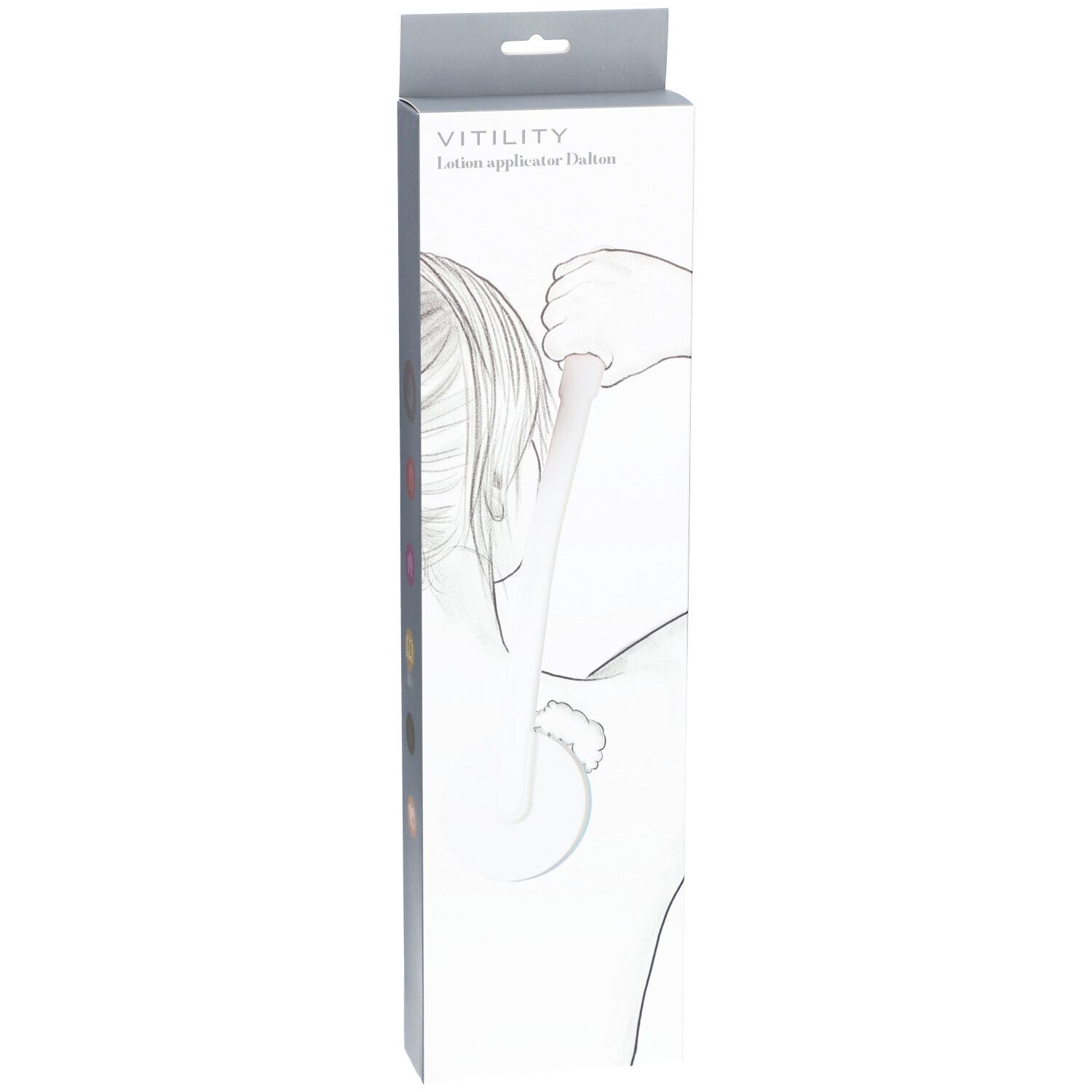 VITILITY Lotion Applicateur Verpackung. Weiß-graue Schachtel mit Produktabbildung und Markenlogo.