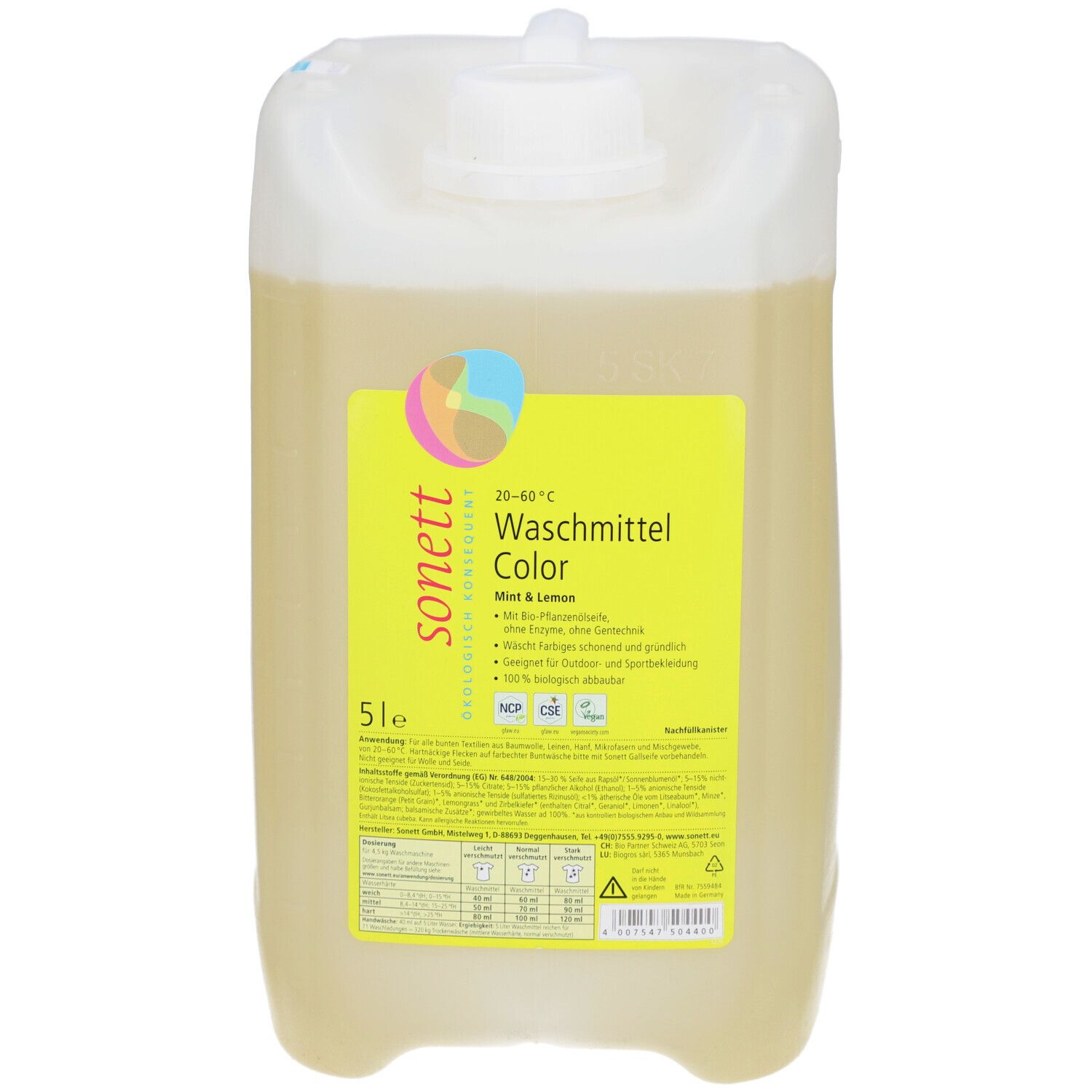 Sonett Waschm Col 20°-60°C Mint Lem Kanister 5 lt l Liquidum