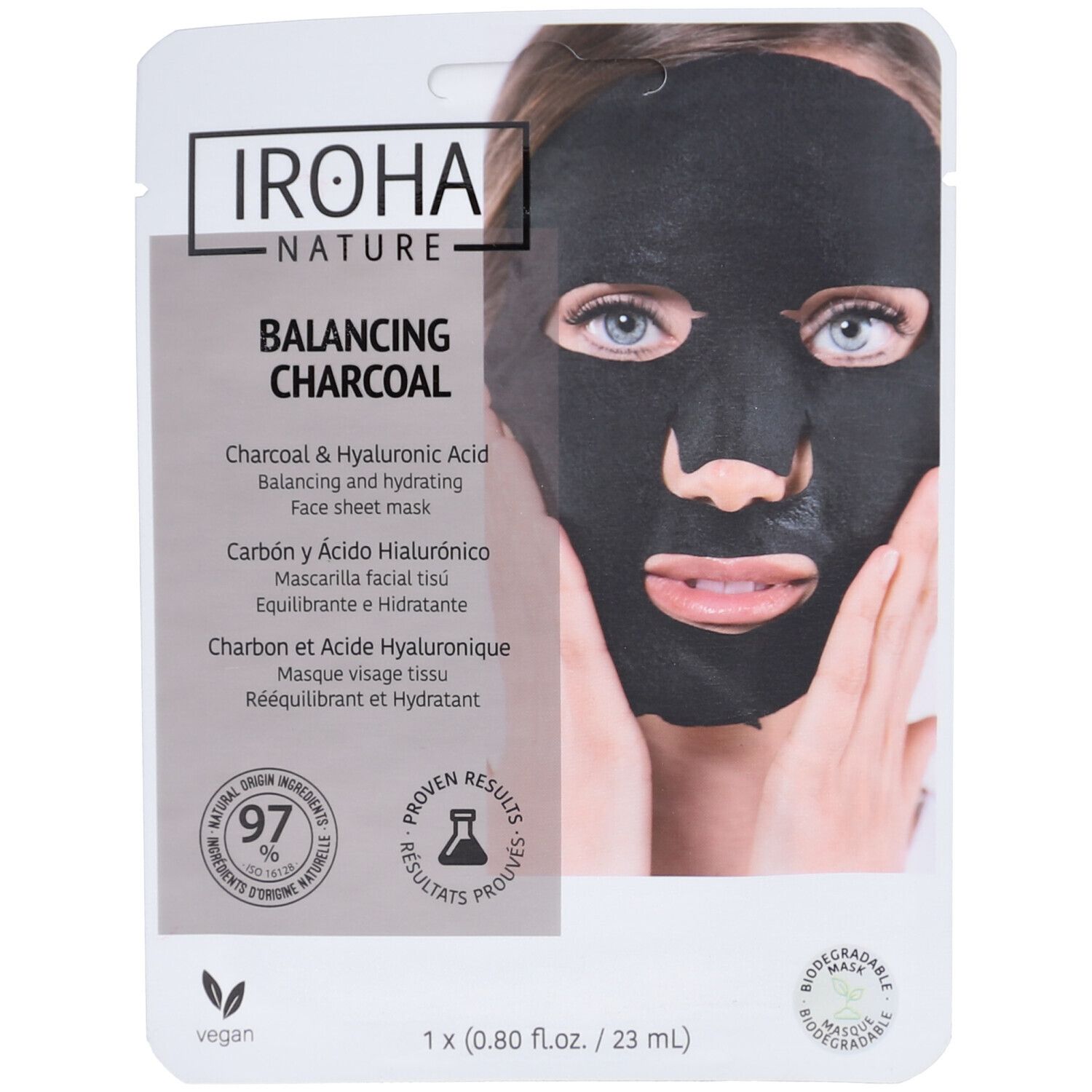 Iroha Nature Balancing Charcoal Gesichtsmaske mit Hyaluronsäure. 23 ml.
