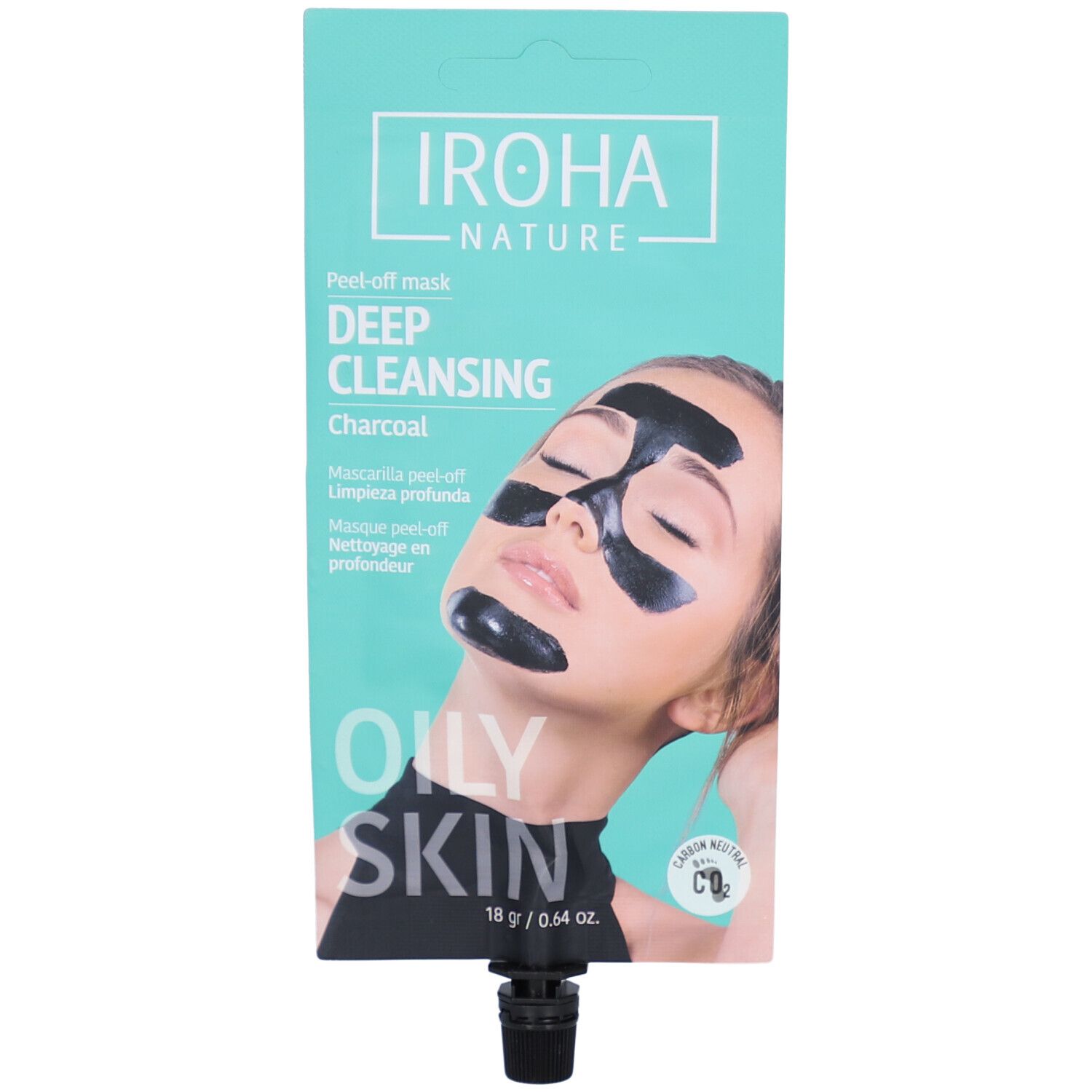 Iroha Nature Deep Cleansing Charcoal Peel-off Mask für ölige Haut, 18g.