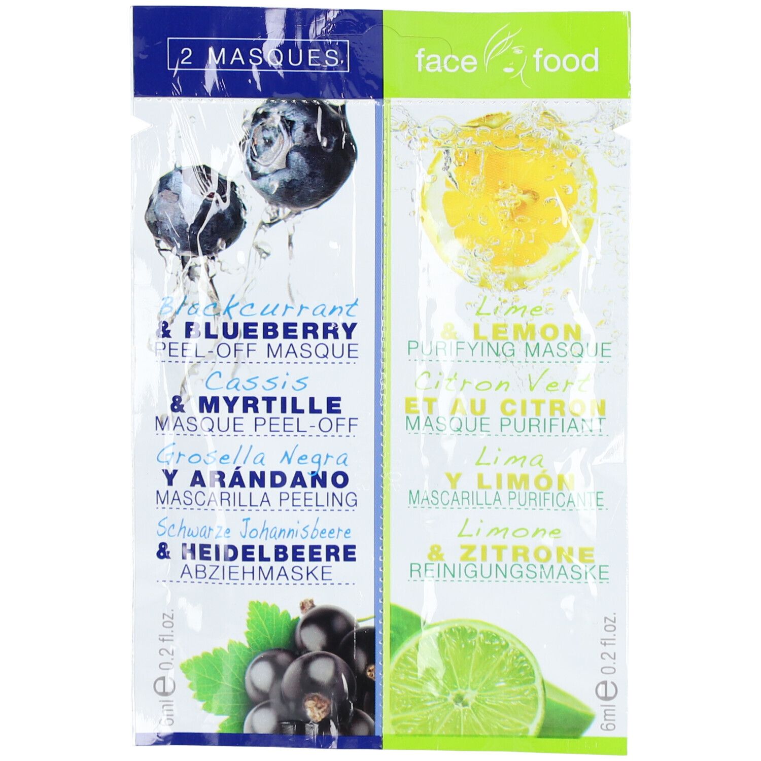 Face Food Masque peel-off Myrtille et masque nettoyant Citron Vert