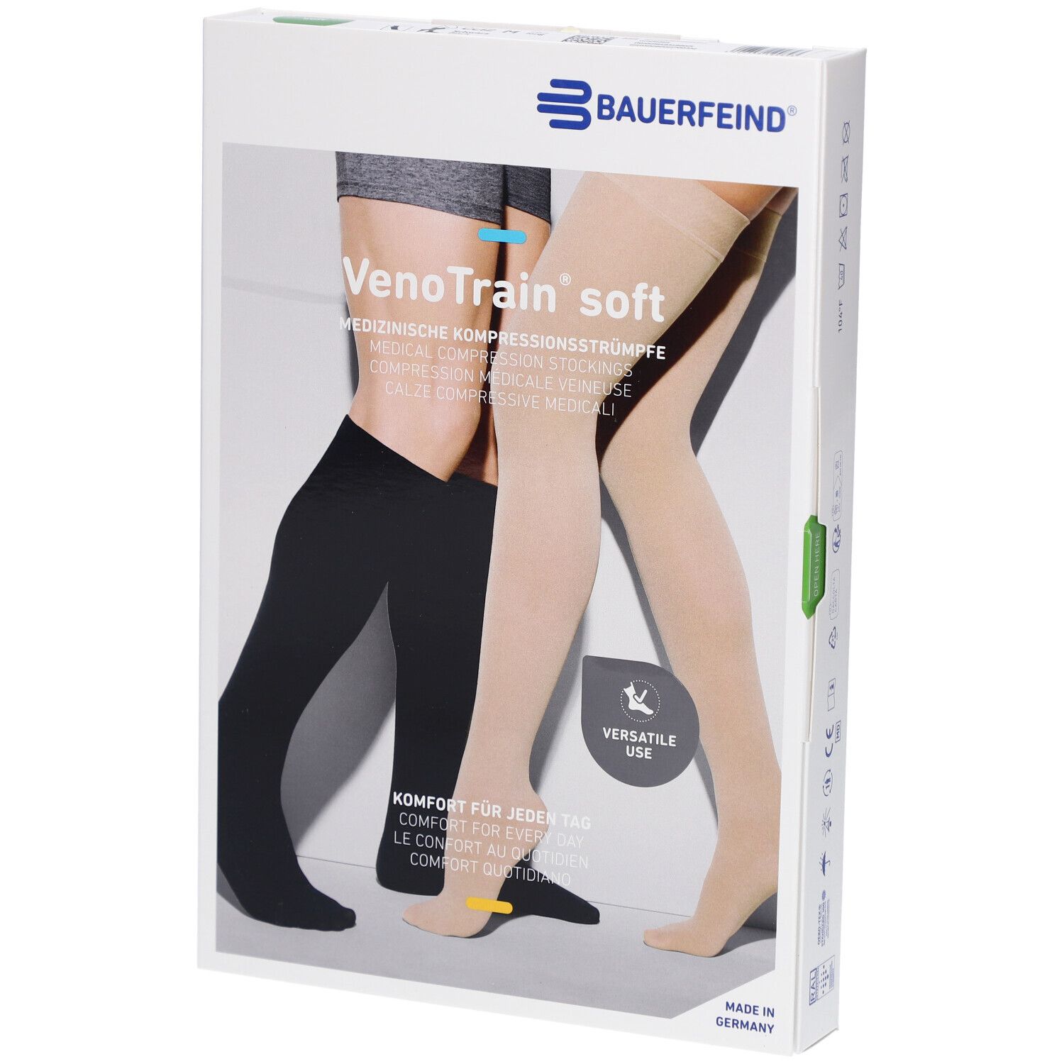 Bauerfeind VenoTrain Soft Strumpf schwarz - Medizinische Kompressionsstrümpfe - AD Ccl2 Größe M plus/langer Fuß geschlossen