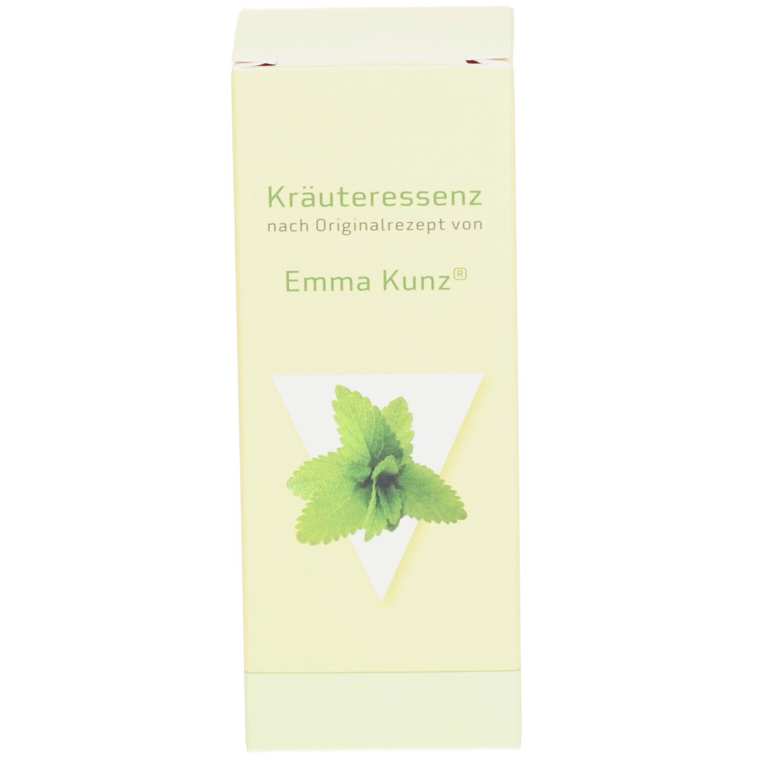Boîte avec logo et texte. Jaune avec bande verte. Nom du produit et logo.