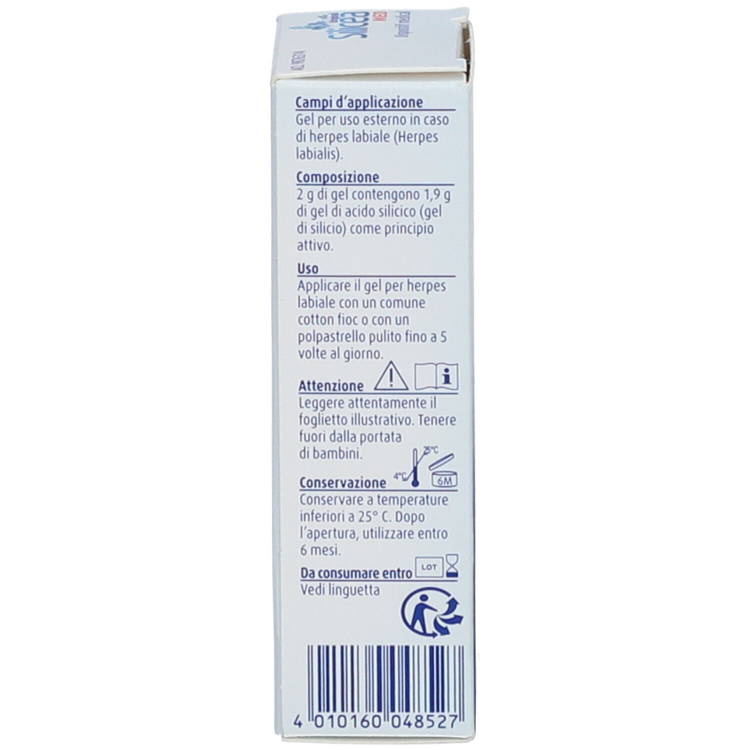 Rückseite der HÜBNER Original Sicicea med Gel Verpackung. Produktinformationen und Anwendungshinweise.