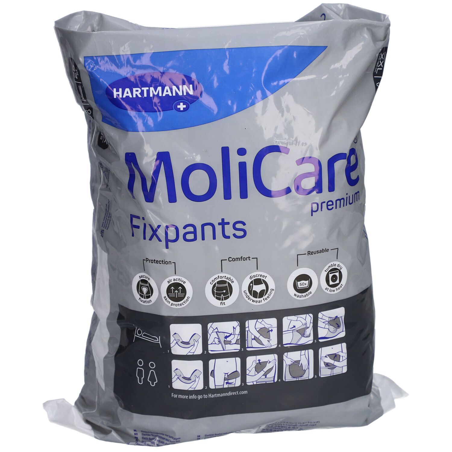 MoliCare Fixpants in Verpackung. Marke Hartmann. Größe XXL. Wiederverwendbar. Komfortabel. Waschbar.