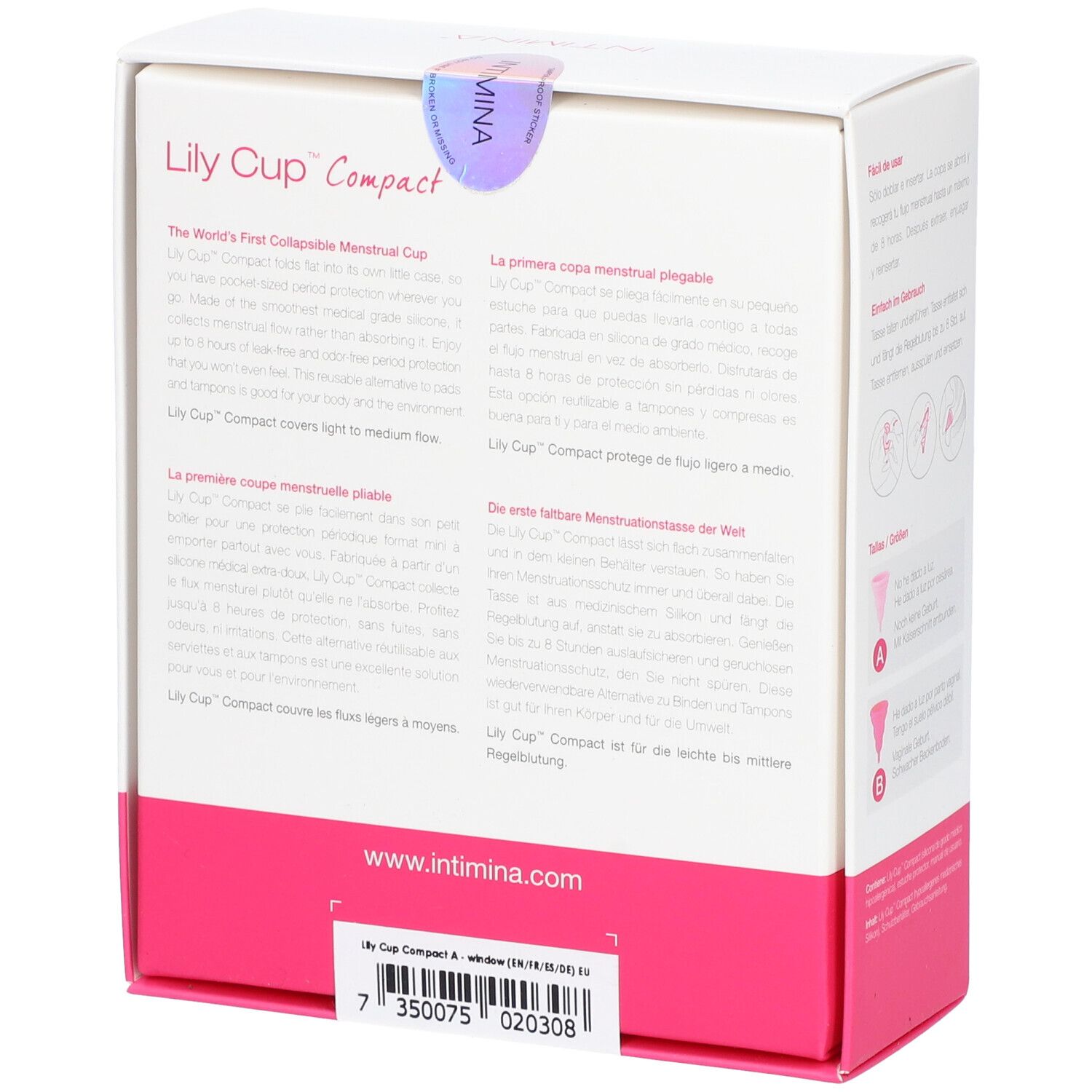 Emballage, dos. Texte : nom du produit, marque, description, informations, code-barres, sceau.