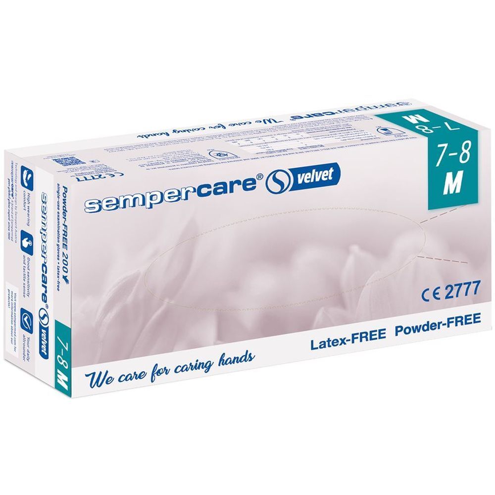 Boîte de gants sempercare® velvet M, taille 7-8 M, sans latex ni poudre. Marquage CE.