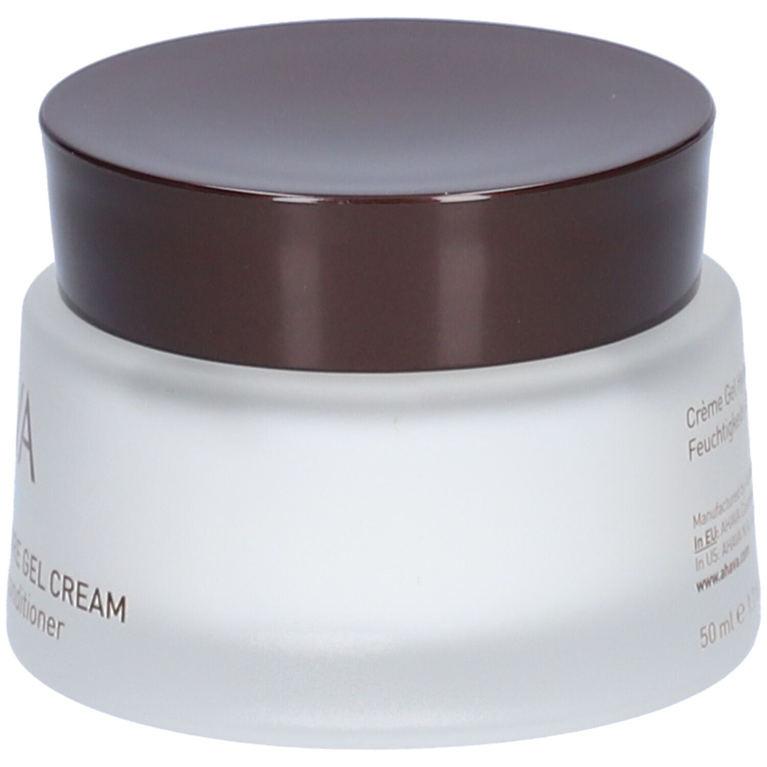 AHAVA Active Moisture Gel Cream. Glas mit braunem Deckel. Aufschrift Active Moisture Gel Cream. 50 ml.